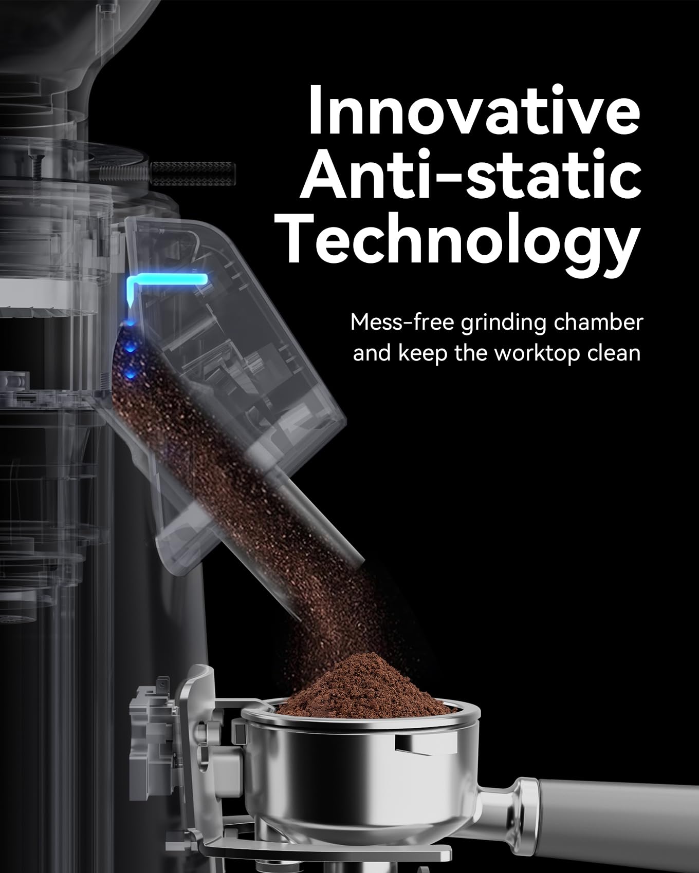 MOKKOM Professional 64mm Flat Burr Coffee Grinder with 100 Grind Settings, All-Metal Stainless Steel Body, Coffee Bean Grinder with Adjustable Electronic Timer, Anti-Static, LED Display