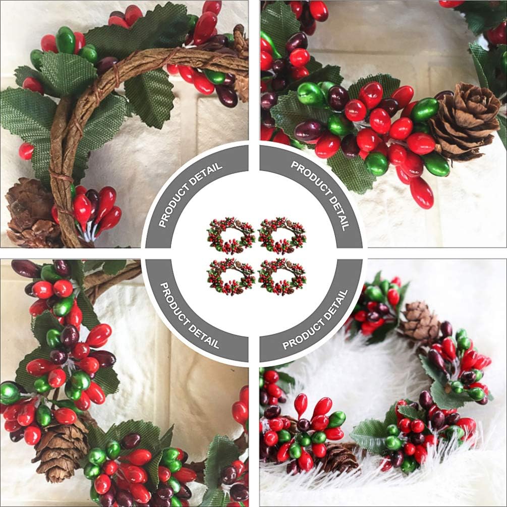 PRETYZOOM Christmas Candle Rings - 4Pcs Artificial Berry Mini Wreaths for Pillar Candles | Holiday Table Decor