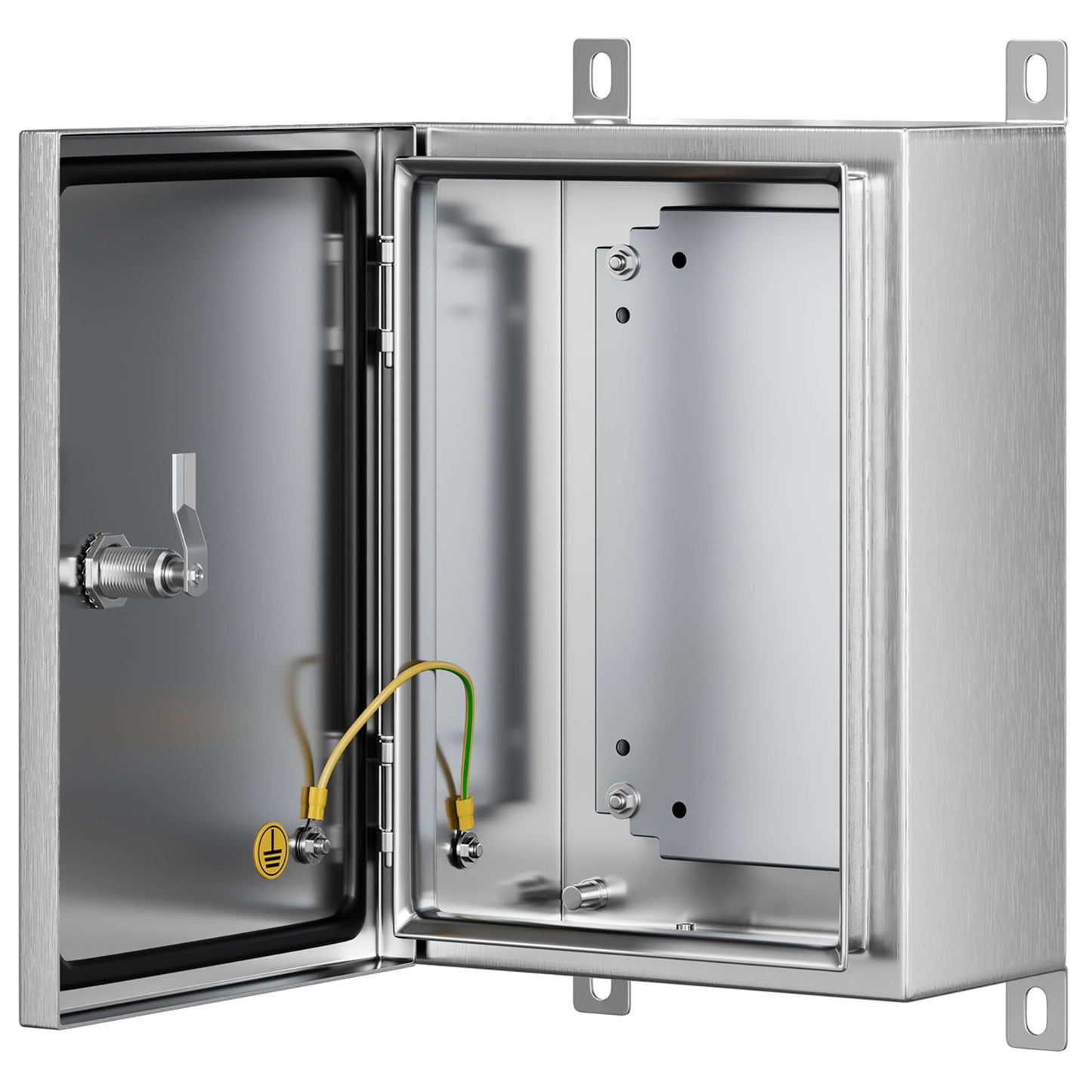 KWONONG Stainless Steel Enclosure, IP65 Waterproof Electrical Box for Indoor and Outdoor Projects, Includes Mounting Plate and Wall Bracket 350×250×150mm (14"×10"×6")