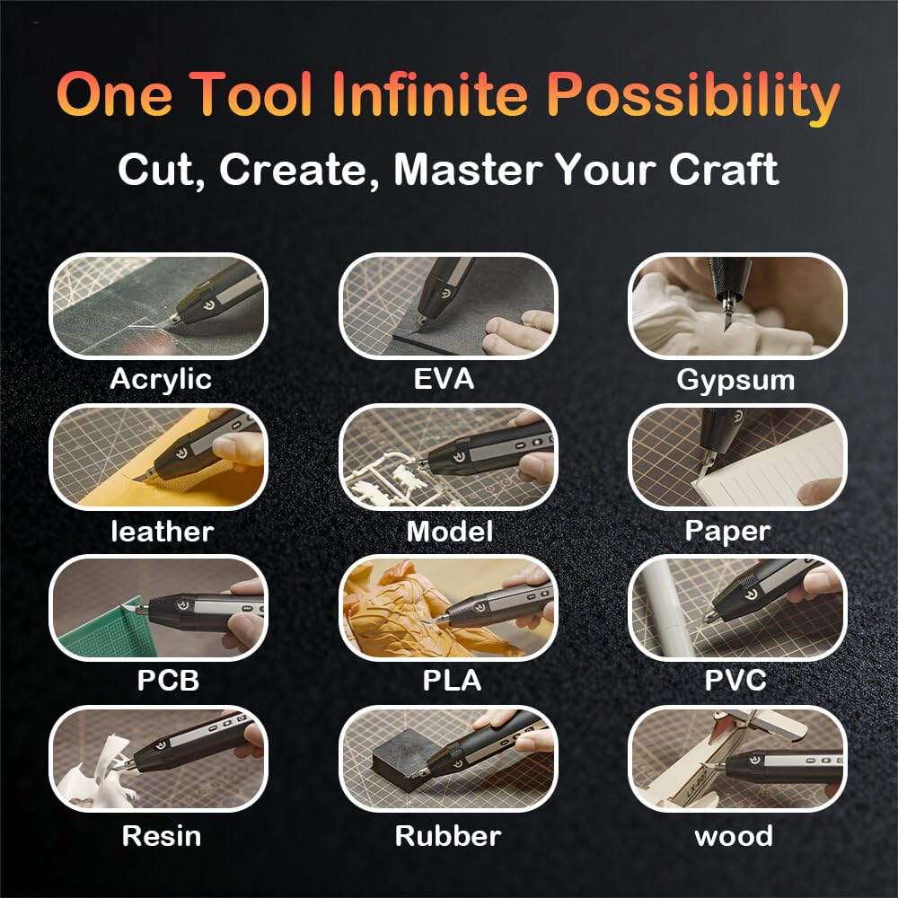 Hanboost C1 Wireless Ultrasonic Cutter, 40,000Hz Electric Craft Knife, 3 Power Modes & LED, Portable Hobby Tool for 3D Print Support Removal, Plastic Model, Leather, Wood & DIY Makers