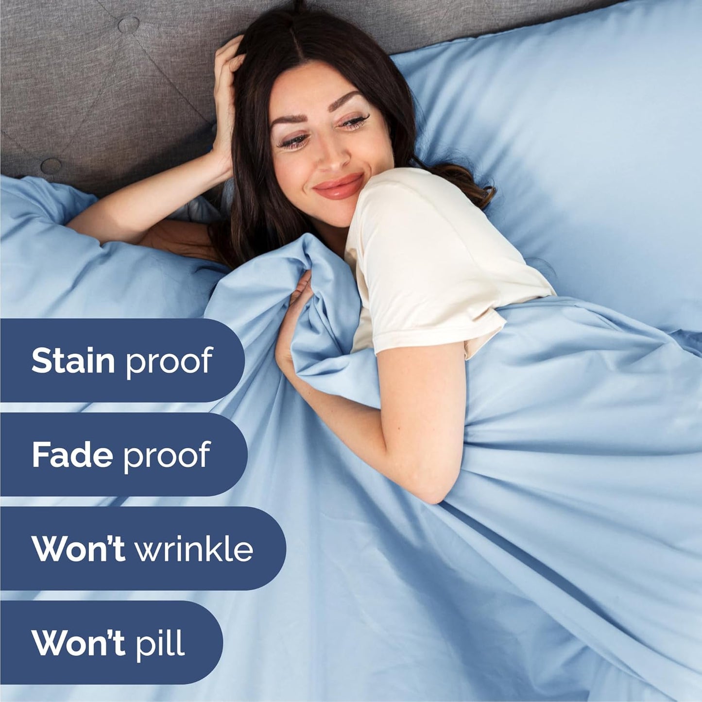 Queen Size 4-Piece Sheet Set | Skiennix Comfy Cooling Bed Sheets - Hotel Luxury, Soft & Wrinkle-Free - Light Blue