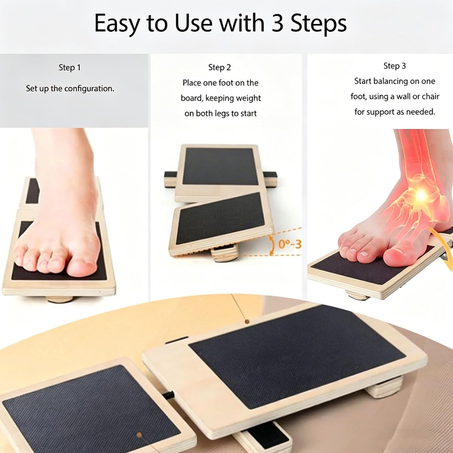 Balance Board for Ankle Strengthening, Blackboard Foot Trainer for Sprained, Foot Strengthener Ankle Balance Board Suitable for Athletes, Injury Tehabilitation, Posture Corrector