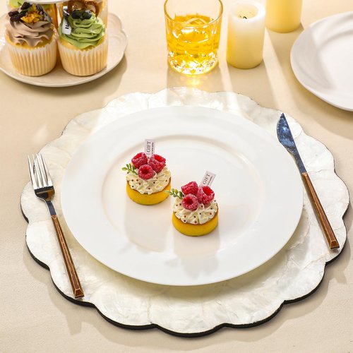 Gandeer 4 Pcs Scalloped Capiz Shell Placemats - 15'' Ivory Capiz Shell Placemats Wavy Decorative Table Mats for Holiday Dinner Party Table Decoration, Washable