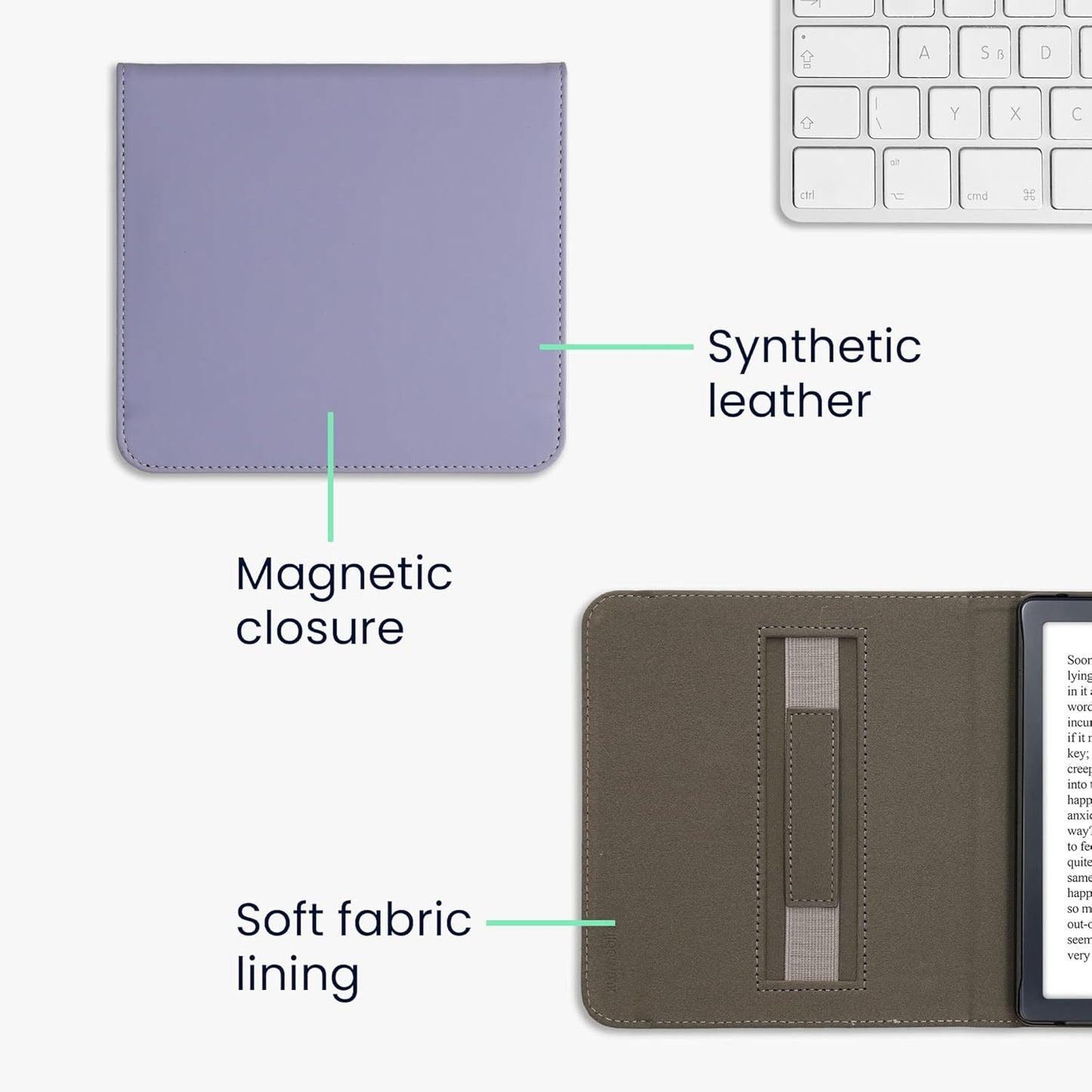 kwmobile Lavender e-Reader Cover for Kobo Libra - Synthetic Leather Case with Strap