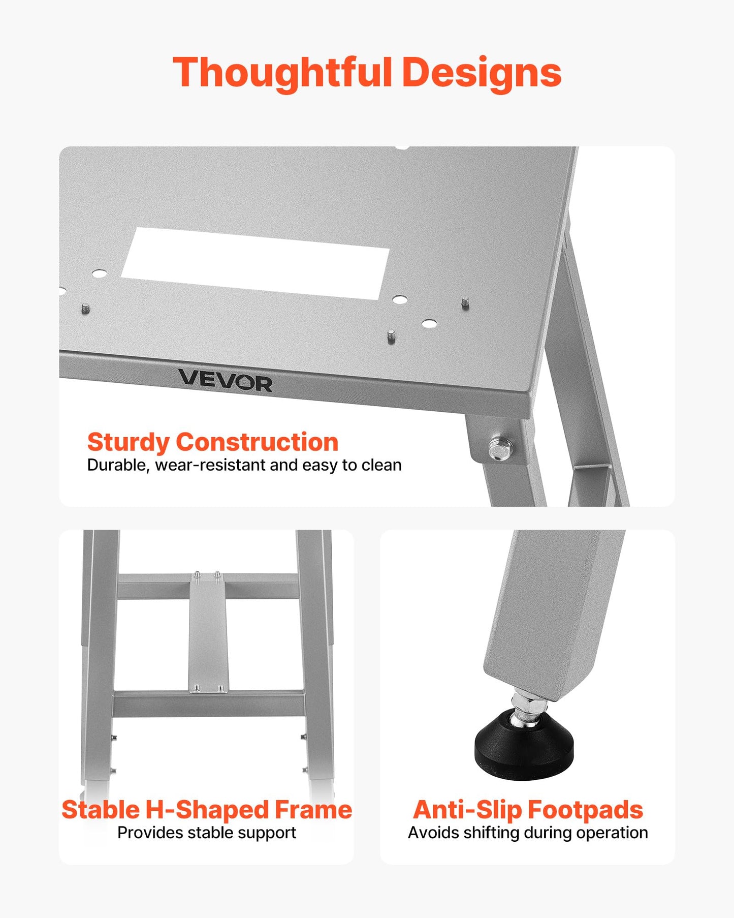 VEVOR Electric Meat Bandsaw Stand, Floor Stand with Adjustable Height, Stable H-Shaped Frame, Anti-Slip Foot Pads, for Our Bone Saw Machine, Compatible with Models BS-130/HC-130&BS-250/HC-250