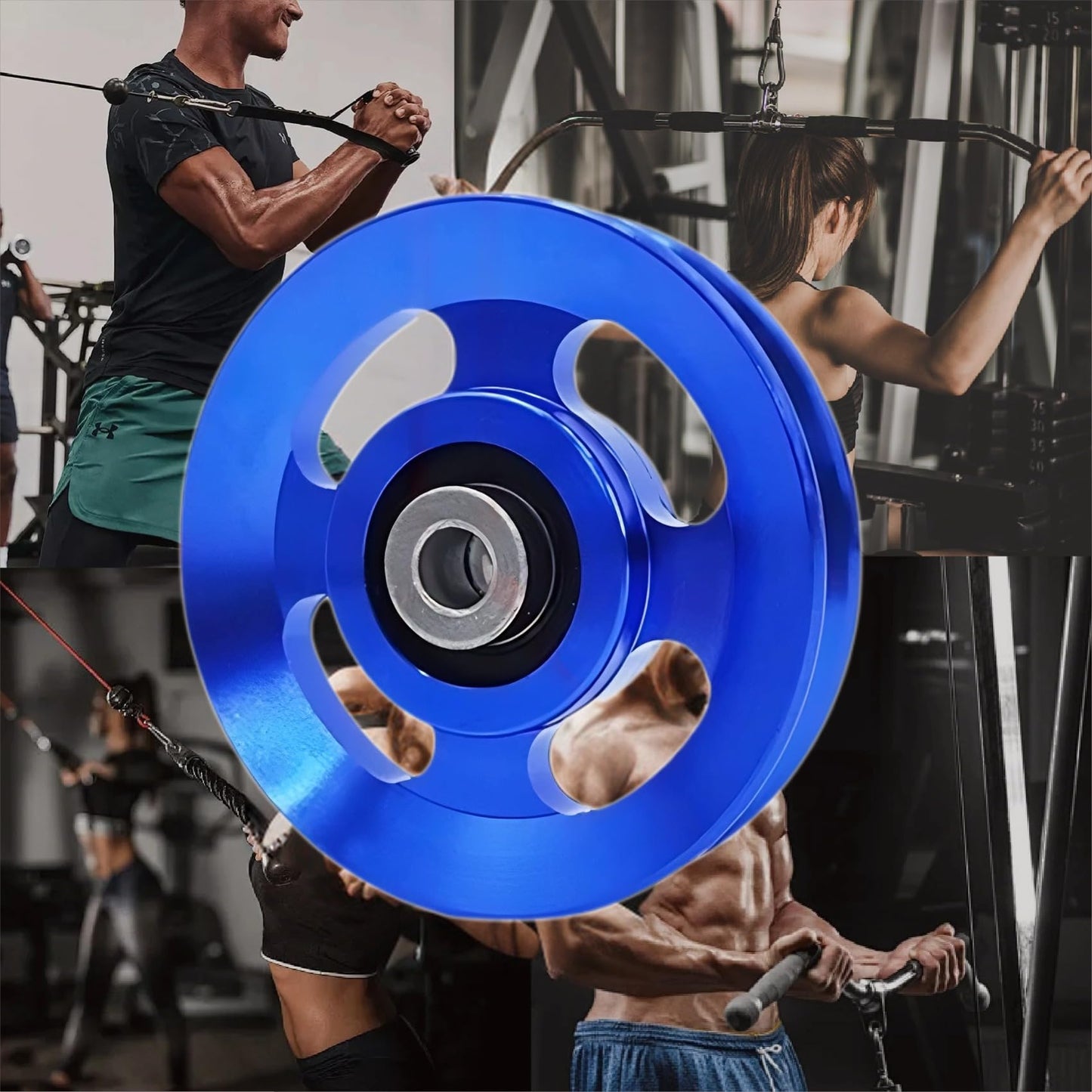 Gueiddi Aluminum Pulley for Home Gym, Load Capacity Sealed Bearing Pulley System, Quiet & Smooth Replacement Gym Pulley Wheel for Cable Machine, LAT Pulldown, Weight Equipment (1, Blue, 88-90mm)