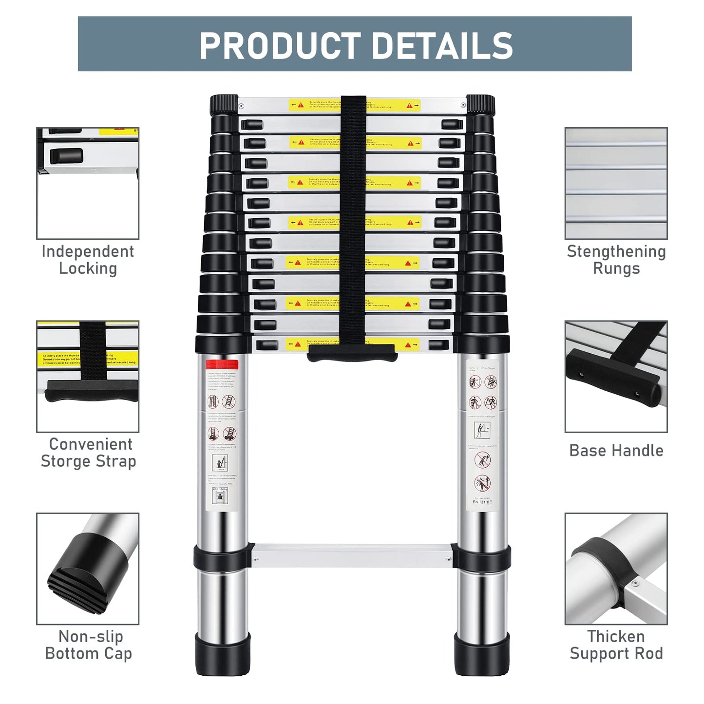 Telescoping Ladder 16.5FT, Telescopic Extension Ladder, Aluminum Alloy Folding Ladder Portable Multi-Purpose for Indoor Outdoor Work, Heavy Duty 330 lbs Load