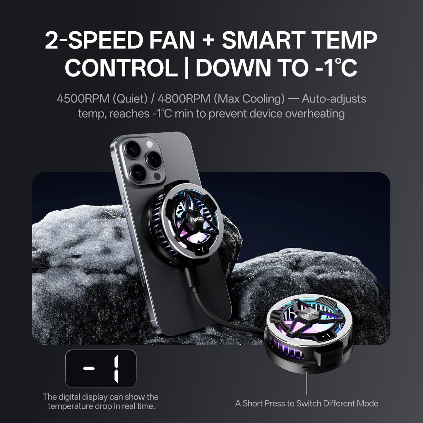 MC05 15W Rapoo Phone Cooler for Gaming and Streaming, Semiconductor Cooling Technology, Low-Noise, Magsafe Wireless