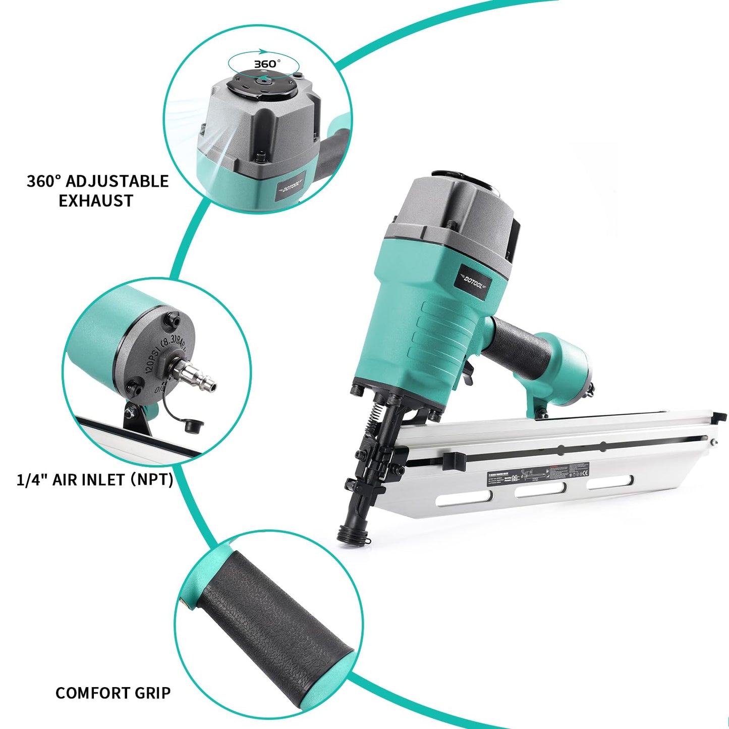DOTOOL Framing Nail Gun 21 Degree 2-Inch to 3-1/2-Inch with Tool-Less Depth Adjustment Pneumatic Framing Nailer Air Nail Gun for Wall Sheathing, Siding Mount