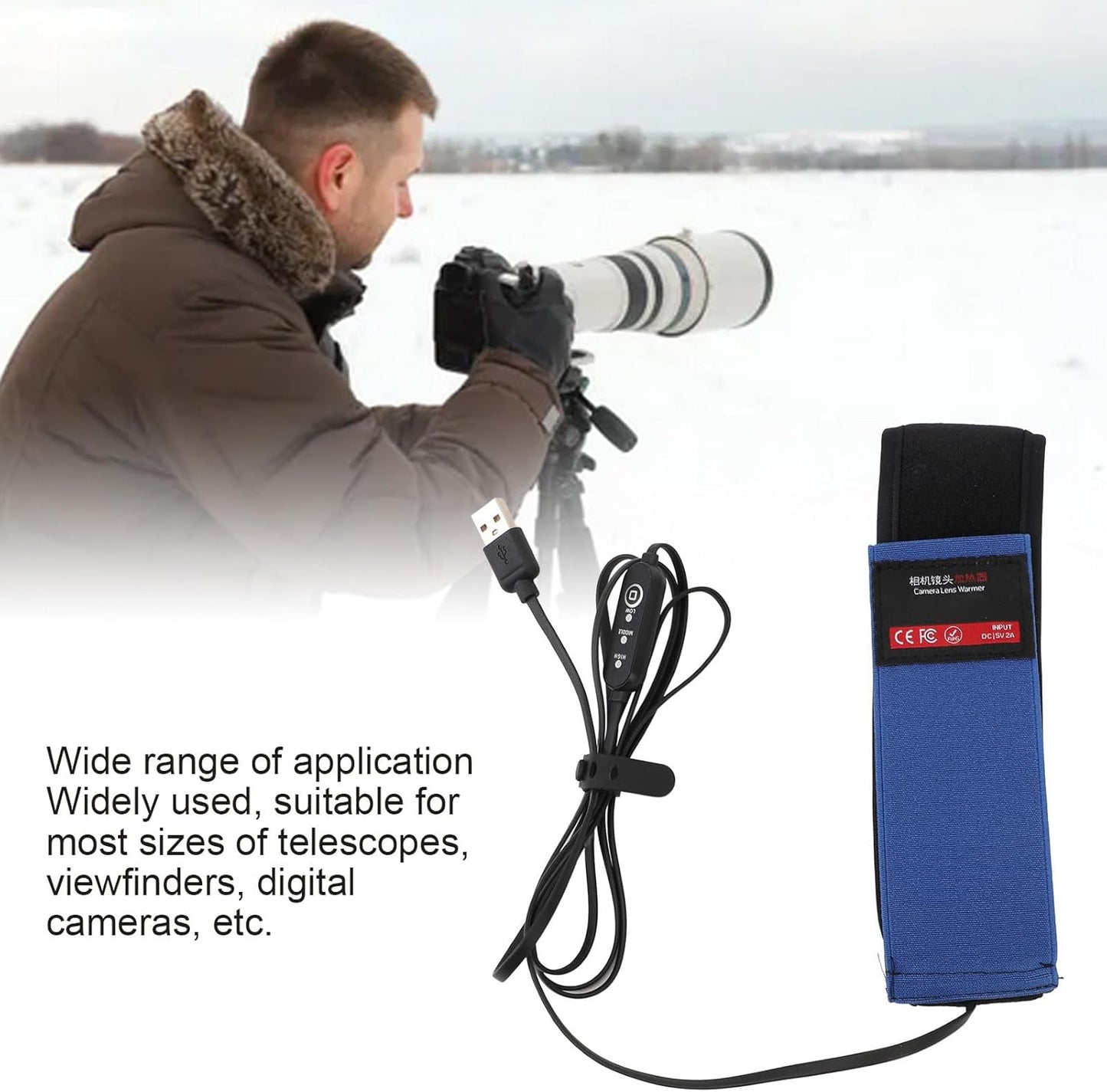 lvifloae 3 (425mm) USB Lens Warmer, Anti Fog Temperature Adjustable Hook and Loop Lens Heater Strip for Camera
