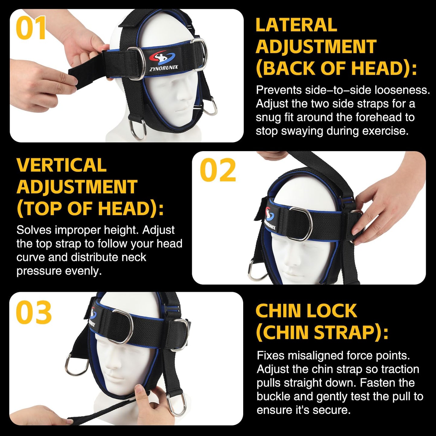 Fitness Neck Head Harness Trainer, Adjustable Chin Strap and Head Harness Strength with Nylon Tether, Neoprene Neck Exerciser for Weight Lifting, Home and Gym Use, Black