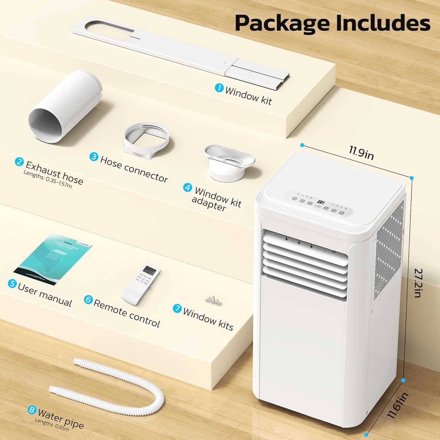 Electactic 10000 BTUs Portable Air Conditioners, 3-IN-1 Portable AC Unit with Cooling, Dehumidification, Fan & Sleep Mode, 24H Timer, Remote Control and Window Kit for Bedroom Home Office
