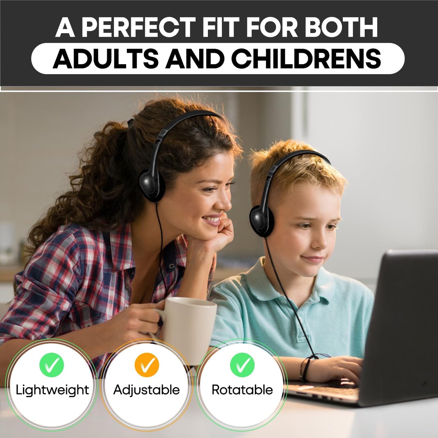 12 Pack Set 3.5mm 12 Pack) Classroom Headphones Bulk Class for School Students Kids and Adult -Sturdy Wired Plug