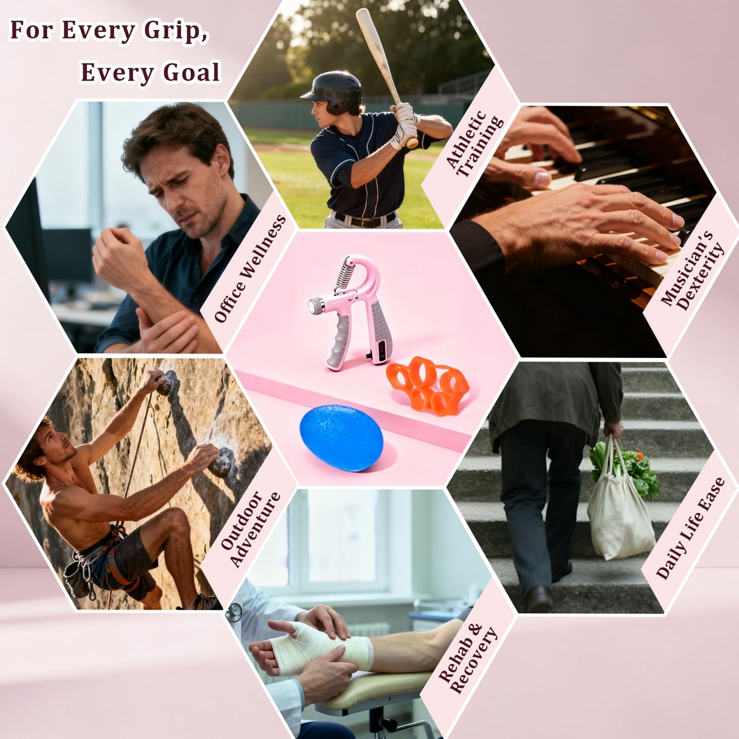 CYFIE Grip Strength Trainer Kit with Adjustable Resistance 10-132 Lbs, Hand Grip Strengthener, Finger Strengthener, Stress Relief Ball, Forearm Strengthener, Ideal for Athletes and Physical Therapy