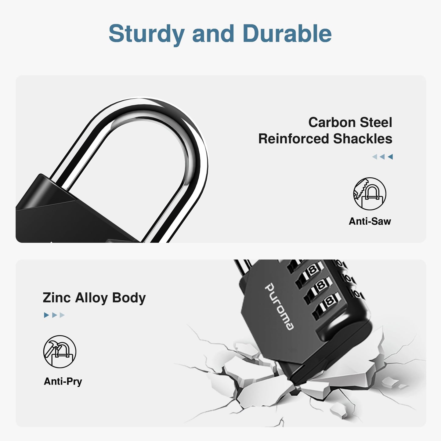 Puroma 2 Pack Combination Lock 4 Digit Padlock for School Gym Locker, Sports Locker, Fence, Toolbox, Case, Hasp Storage (Black & Code Window)