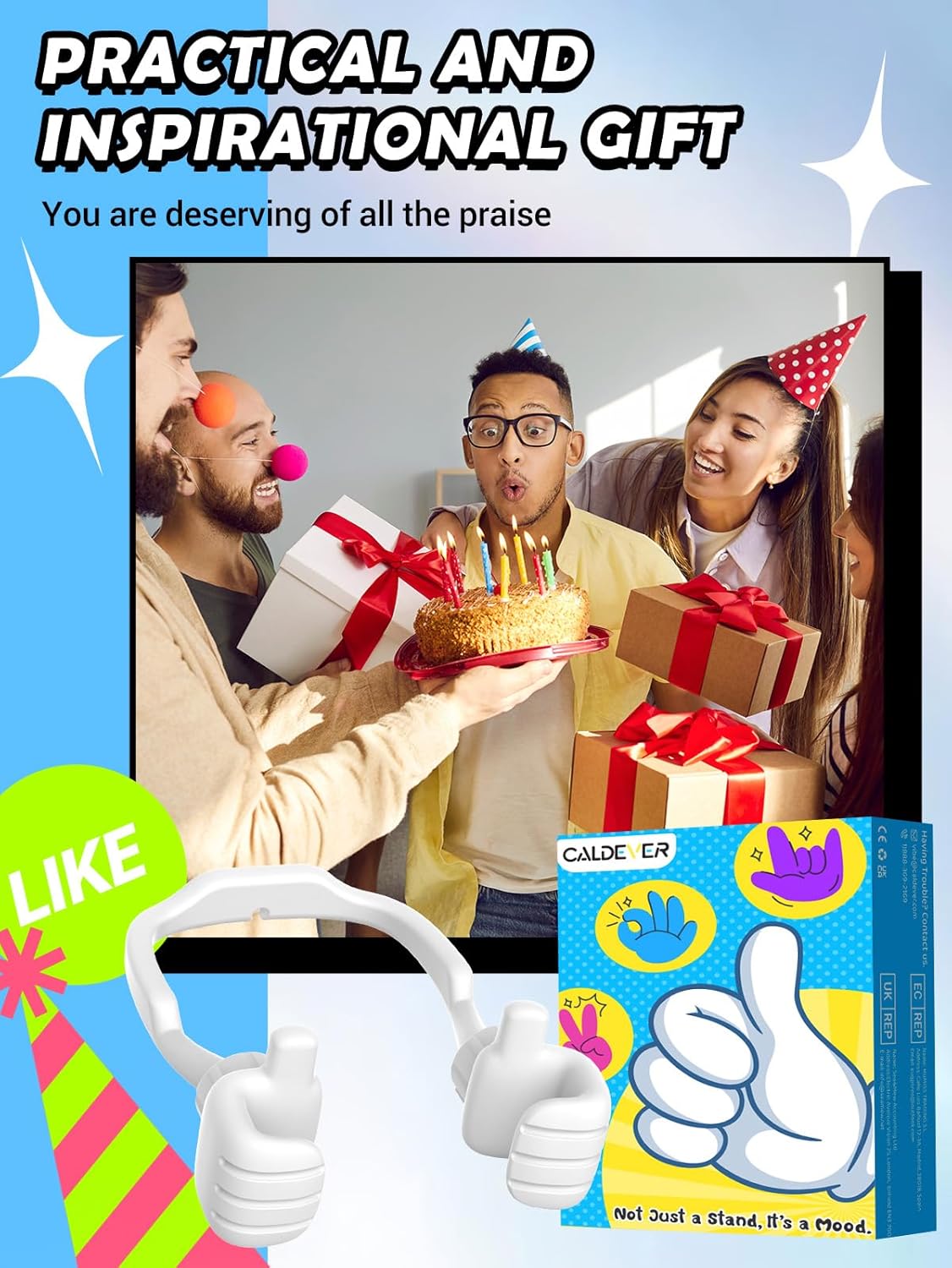 CALDEVER Gifts for Mothers Day Teens Kids Men Women Gifts: Thumbs Up Lazy Phone Stand Holder for Desk Funny Gadgets