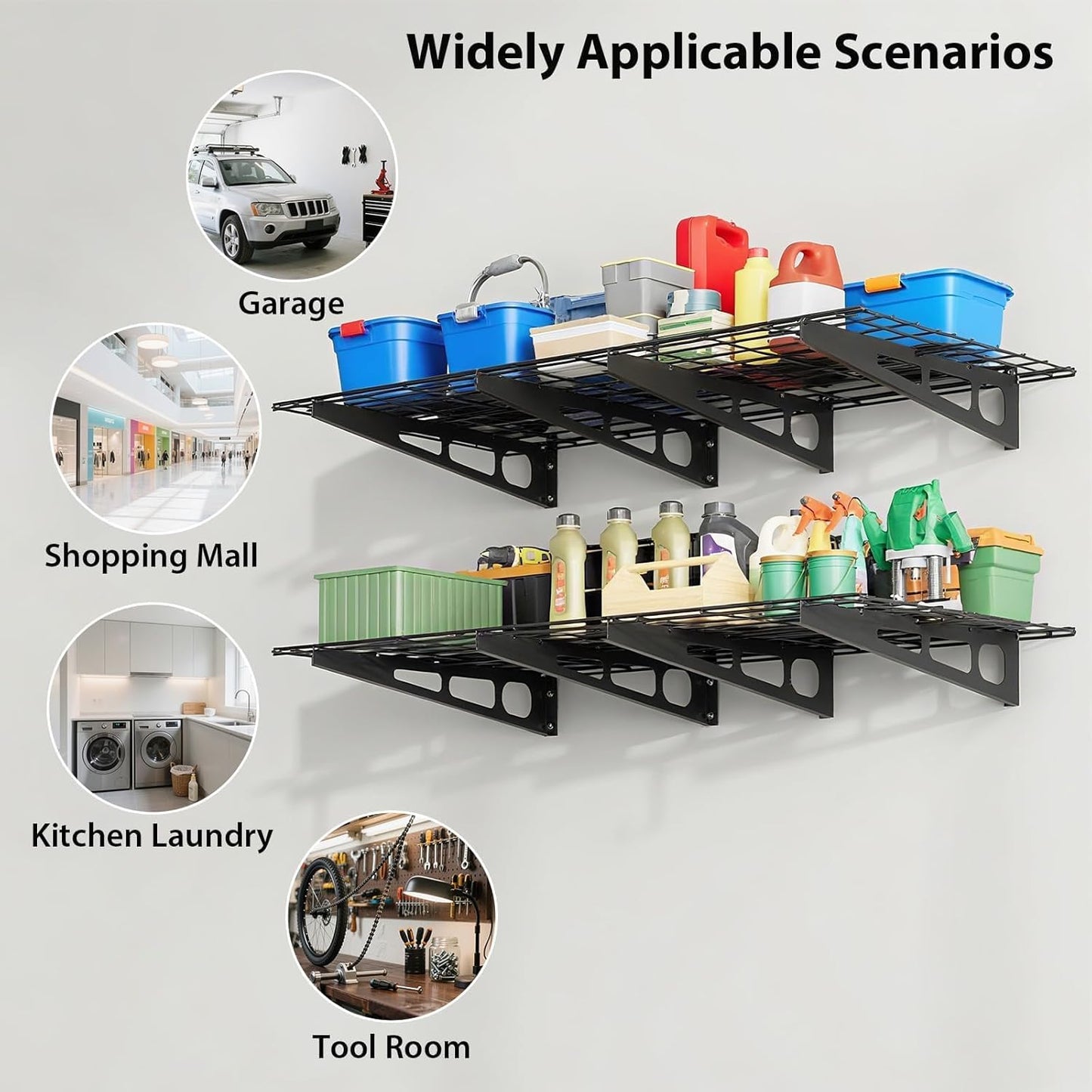 Skiennix Heavy Duty Wall Shelves - 2 Pack 2x6 FT Adjustable Garage Storage | 1600 LBS Capacity, Black