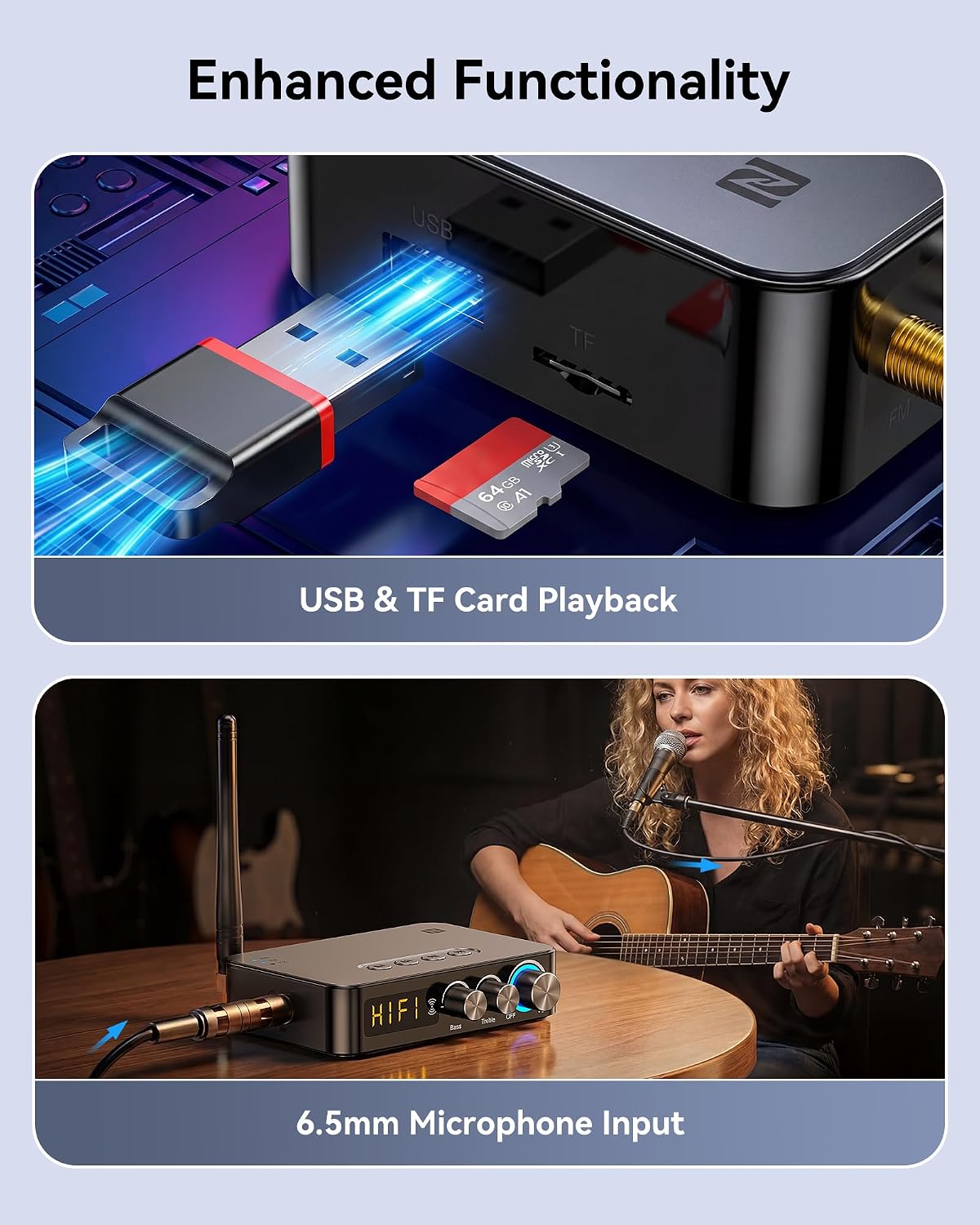 Rylithon 5.3 3.5mm 6.5mm Bluetooth Transmitter Receiver for Home Stereo TV, HD Wireless Low-Latency NFC Audio Adapter