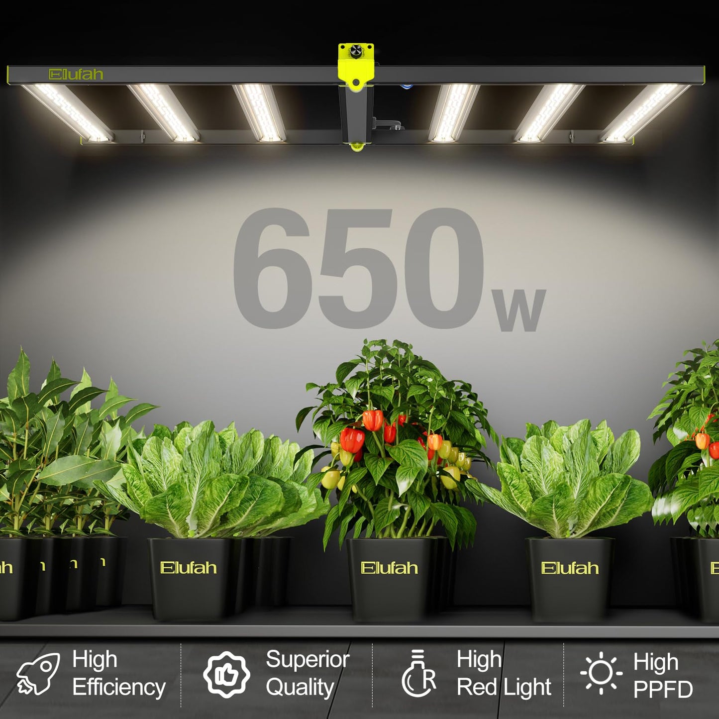 ELUFAH NHI 6500 650W LED Grow Lights, Commerial Full Spectrum Bar Style LED Grow Lamp for Indoor Plants, Dimmable Daisy Chain, 4x4/5x5ft Coverage Growing Lamp for Hydroponics, Greenhouse Plant Growing