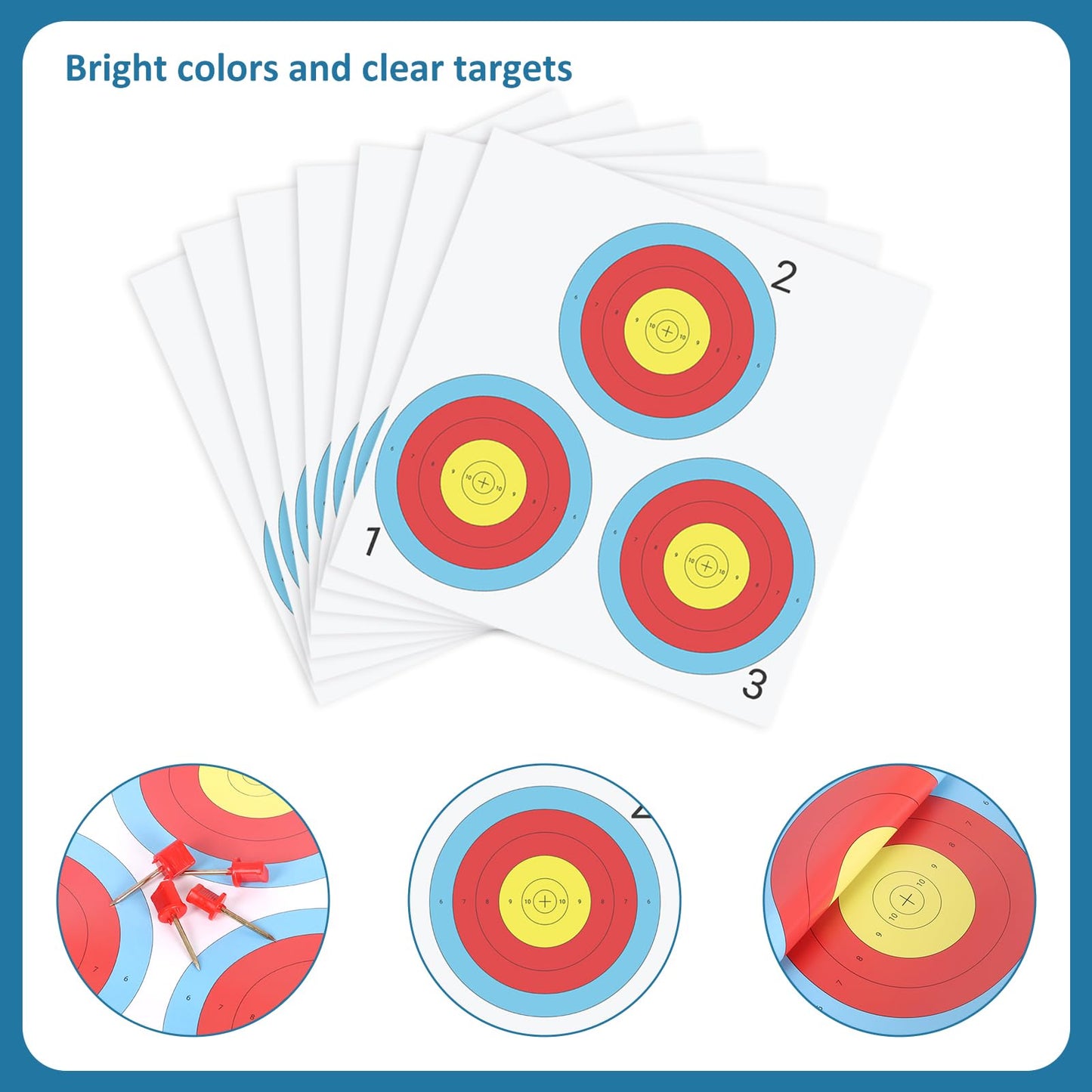 suituts 100 pcs Archery Targets Paper 3 Spot Bow and Arrow Target Paper 17 x 17 Inch Paper Archery Targets, 4 Pcs Archery Target Pins Included