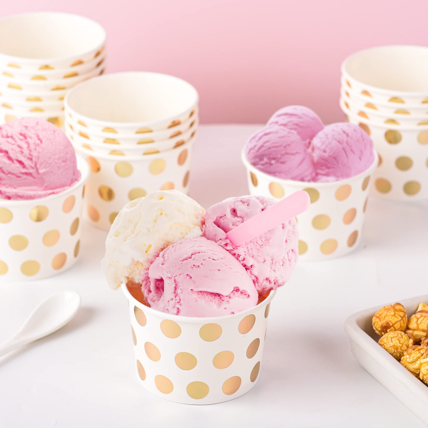 AimFun 60 Pcs Treat Snack Cups Gold Dessert Cups 8oz Disposable Paper Ice Cream Cups for Hot or Cold Food Container Birthday Christmas Party Supplies
