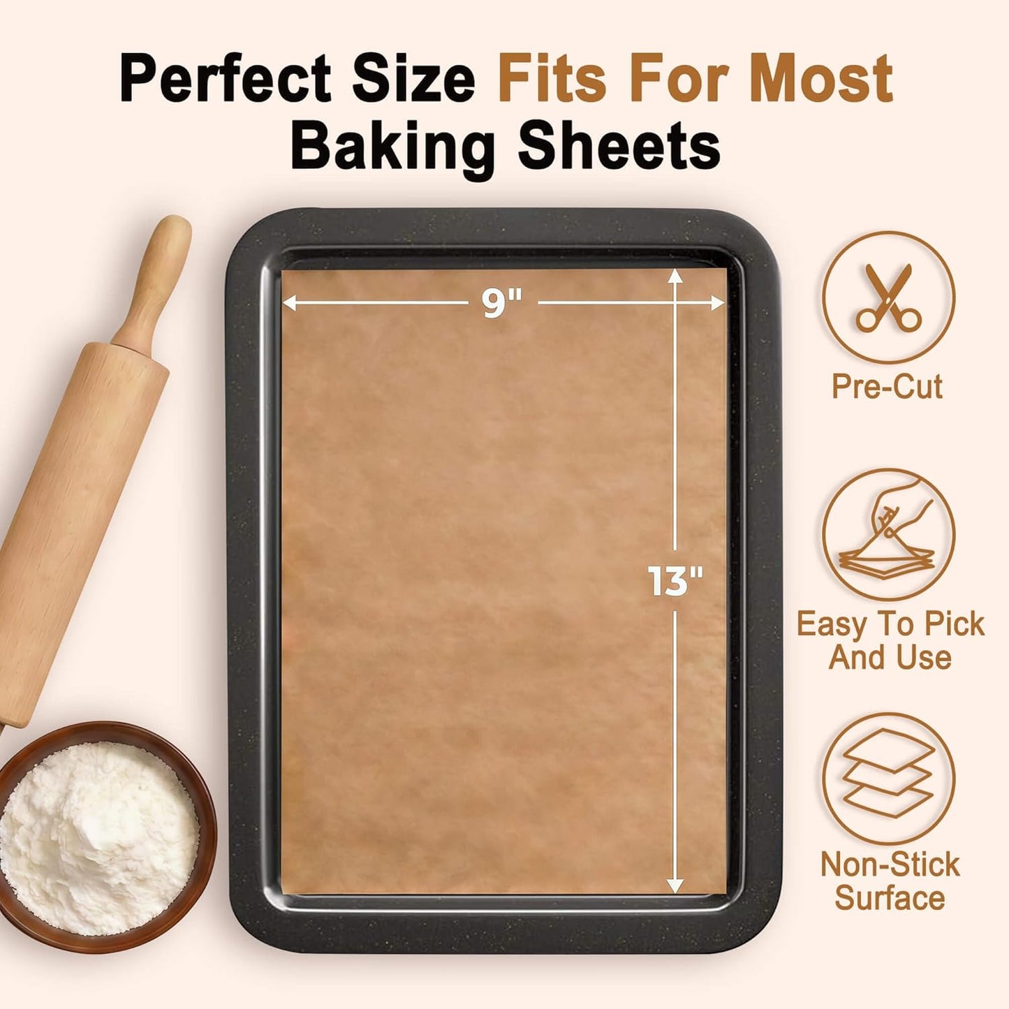 Unbleached Parchment Paper Sheets by [Brand Name] - Non-Stick 9x13 Inch for Baking & Grilling | 100PCS