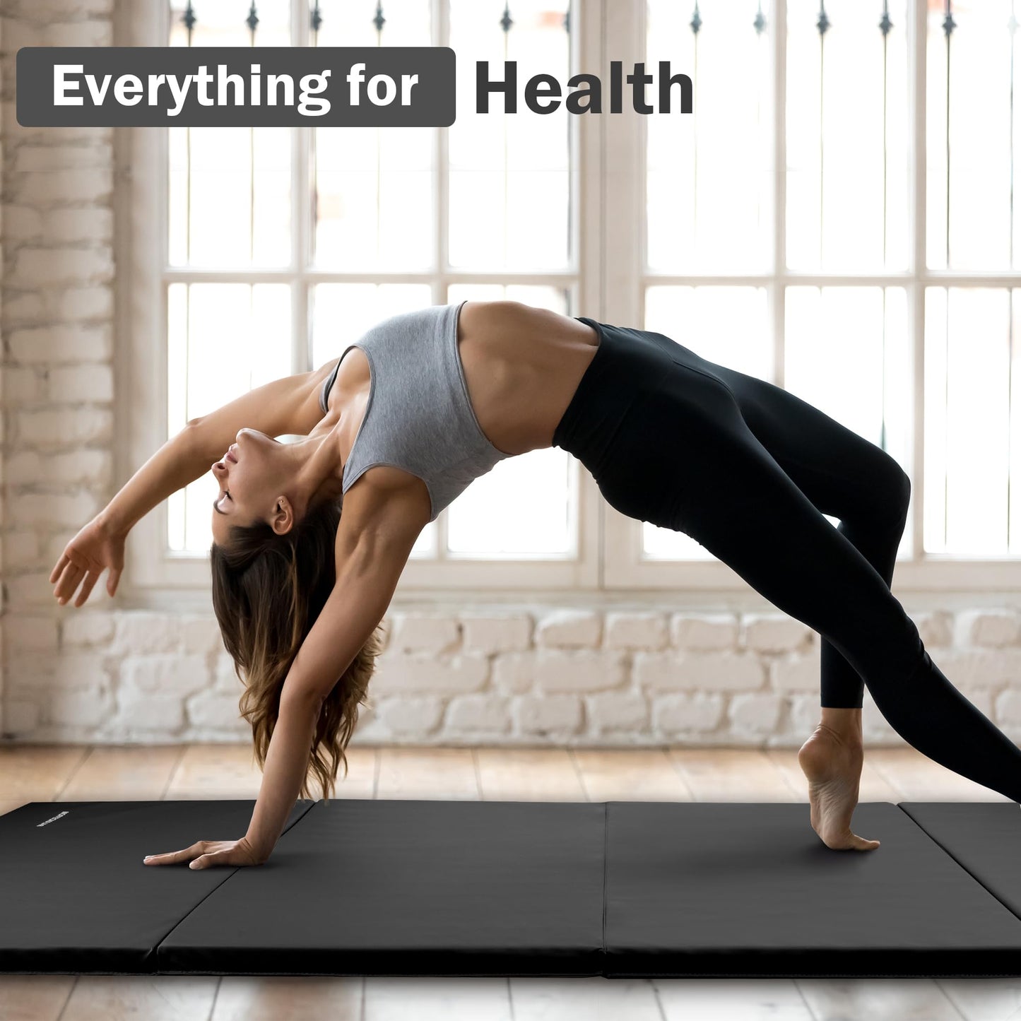 Fitvids Gymnastics Mats for Tumbling, 4'x8'x2" Folding Exercise Gym Mat with Carrying Handles High-Density Anti-Tear Martial Arts Fitness Aerobics Mat for Home Gym Yoga Pilates MMA Core Training, Graphite