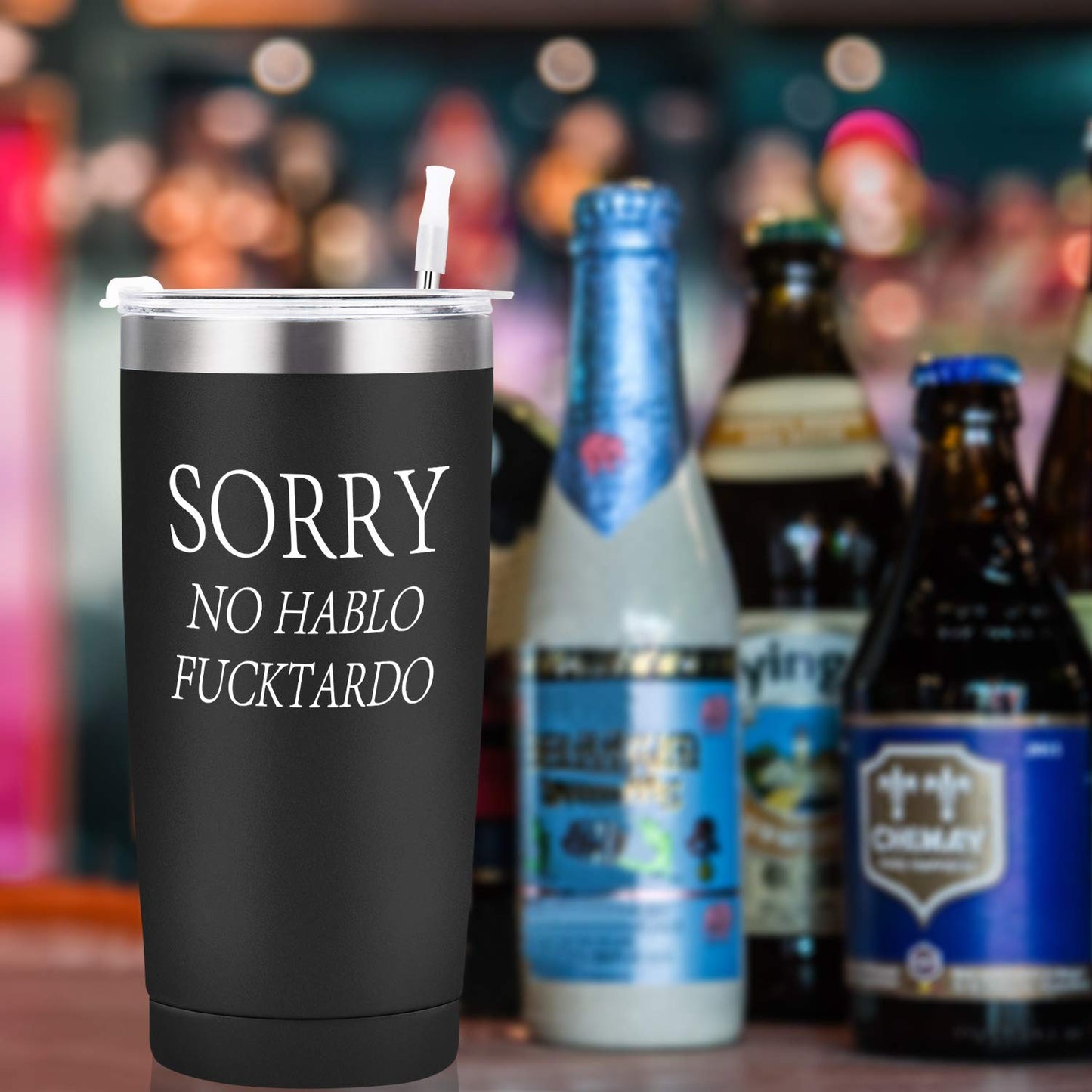 GINGPROUS Sorry No Hablo Fuctardo Travel Tumbler, Funny Ideas for Men Women Friends Brother Dad Sister Co-wokers Colleague Employee, Insulated Stainless Steel Tumbler (30 Oz, Black)
