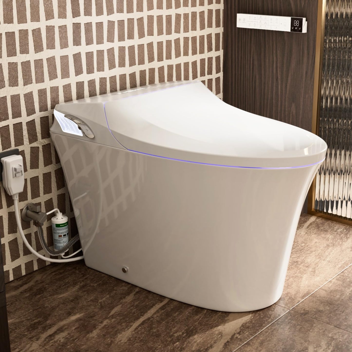 LOS FLEXI Y1 Smart Toilet, 1000g MaP Quiet Large-Pump Tech Flush, Foam Shield, ADA Comfort Elongated Bidet Toilet, Built in Tank, Dual Remotes, Auto Lid, Instant Warm Water & Air Dryer, Heated Seat