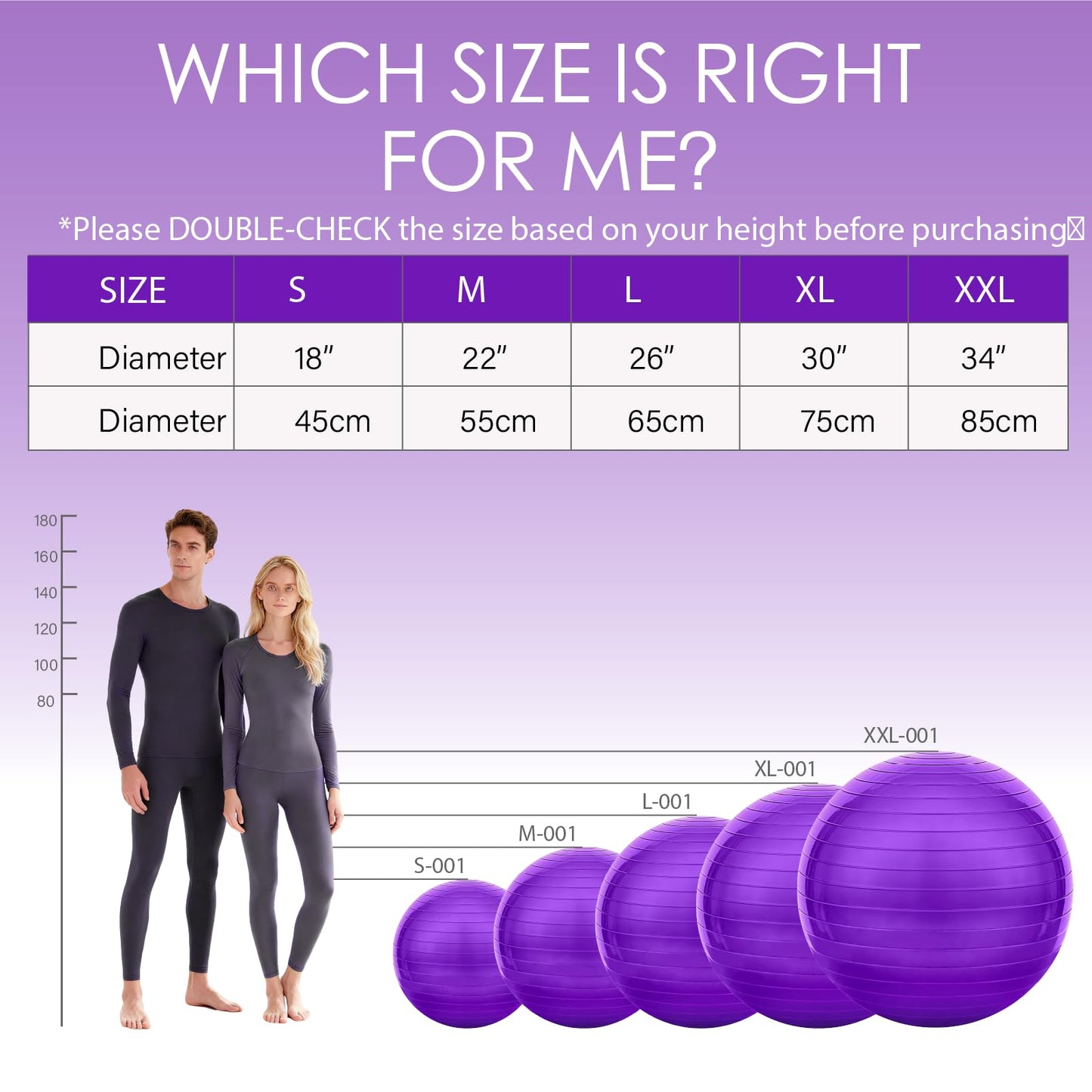 Solid Exercise Ball,High-Weight Capacity (3000 lbs) Anti-Burst Yoga Ball Chair,Swiss Ball for Pregnancy,Birthing, Fitness, Physical Therapy (Purple, S(41-50))