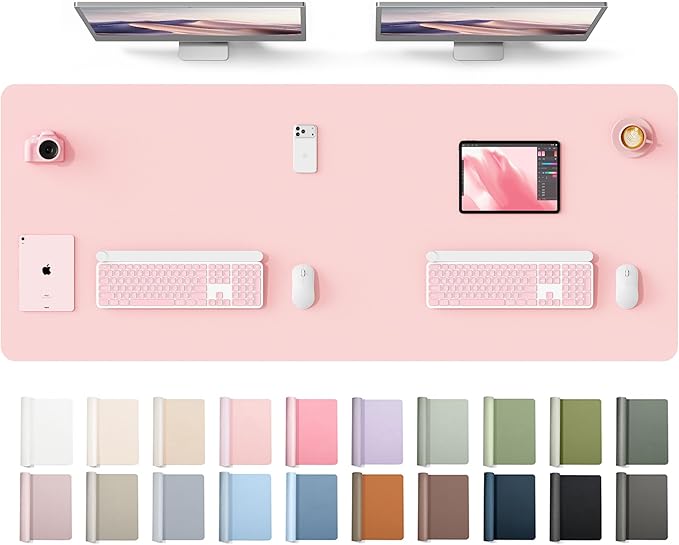 YSAGi Leather Desk Protector, Office Mat, Large Mouse Mat, Non-Slip PU Leather Blotter, Laptop Desk Mat, Waterproof Writing Pad for Office and Home(Light Pink, 63" x 24")