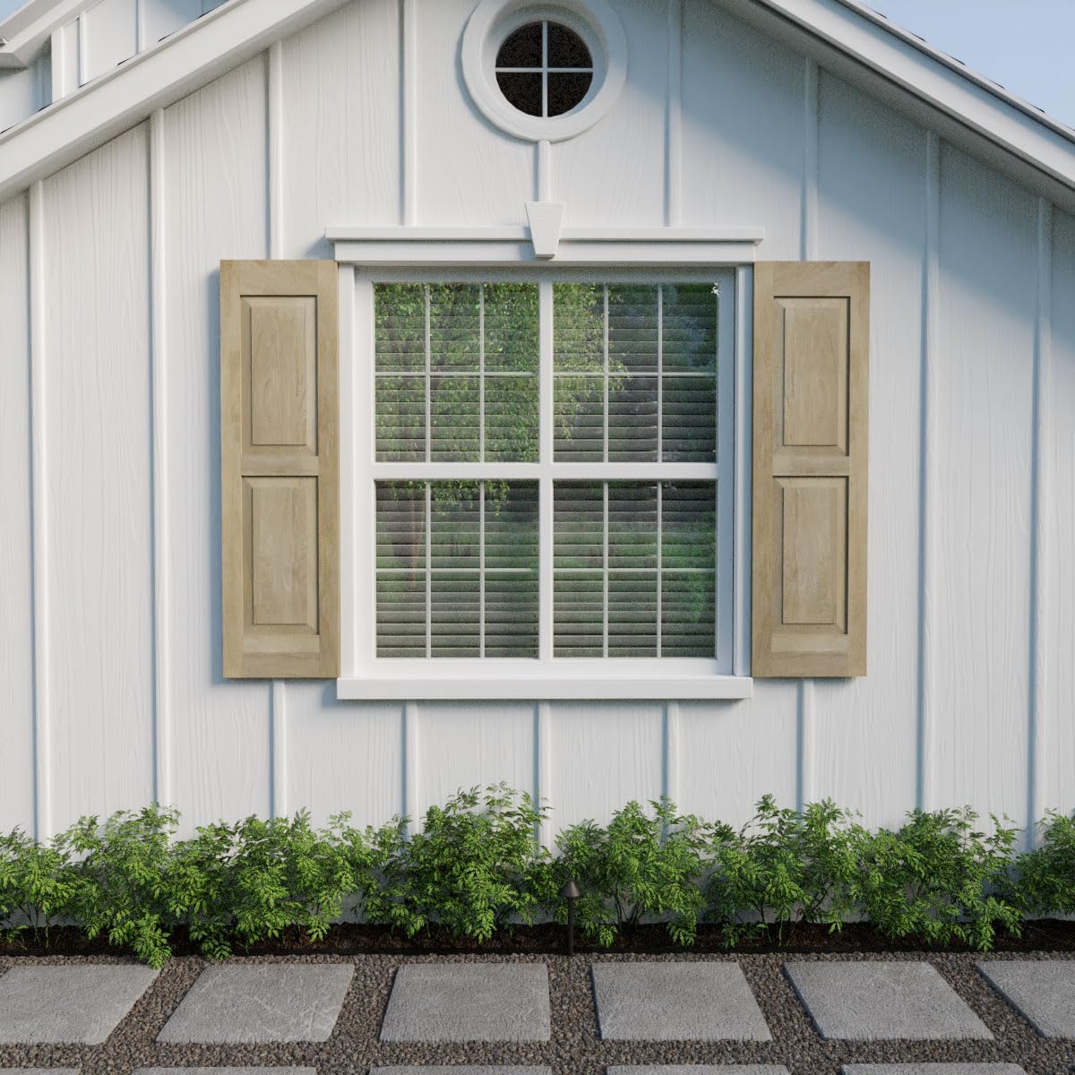 15"W x 48"H Americraft Two Equal Raised Panel Exterior Real Wood Shutters (Per Pair), Unfinished
