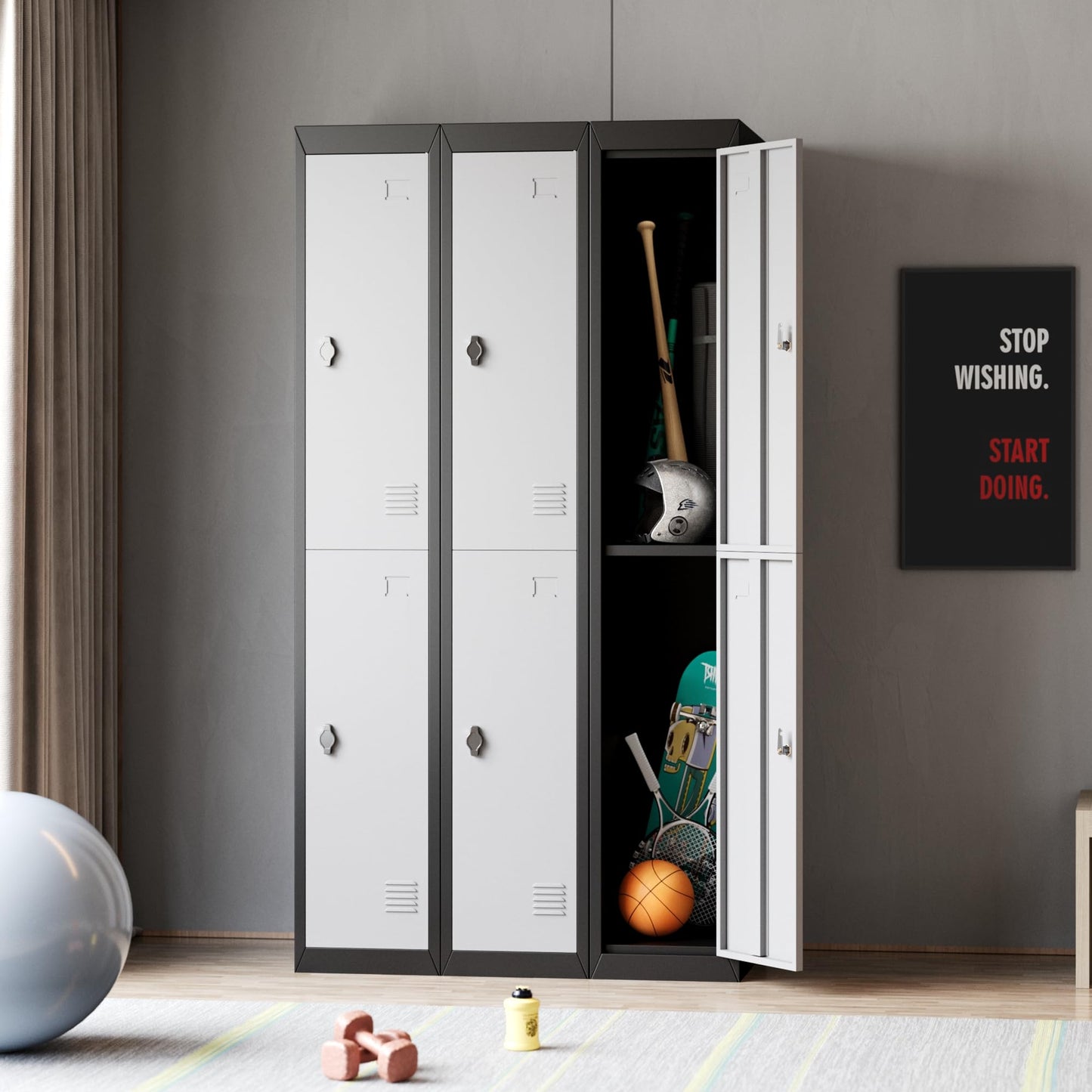 Metal Storage, Locker with 2 Doors and 2 Shelves, Storage Cabinet for Gym, School and Office, Gray.