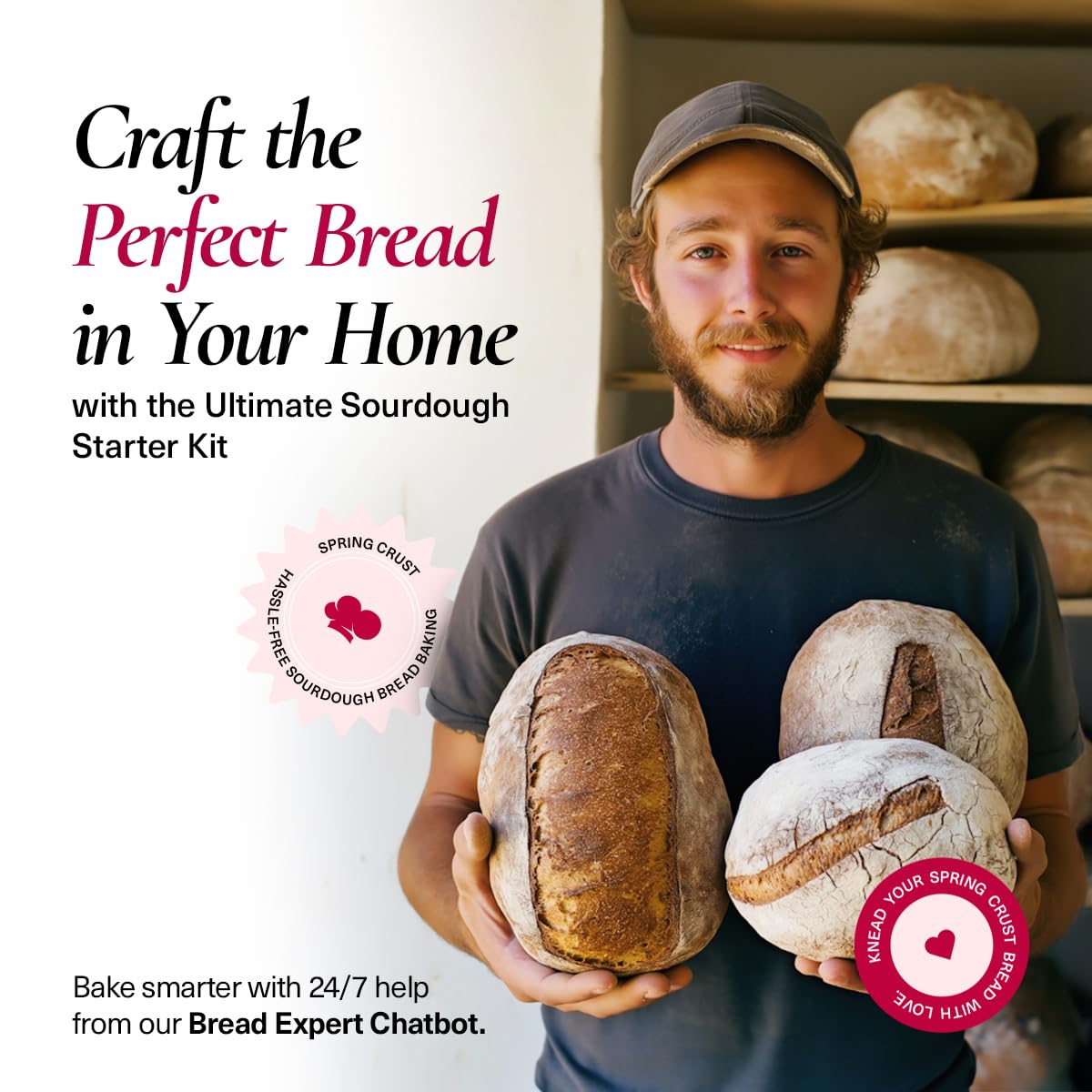 Spring Crust Beginner-Friendly Sourdough Starter Kit, Sourdough Starter Jar, 34oz Sourdough Jar Wide Mouth, Easy Instructions, Recipes & 24/7 AI Support - Sourdough Bread Baking Supplies