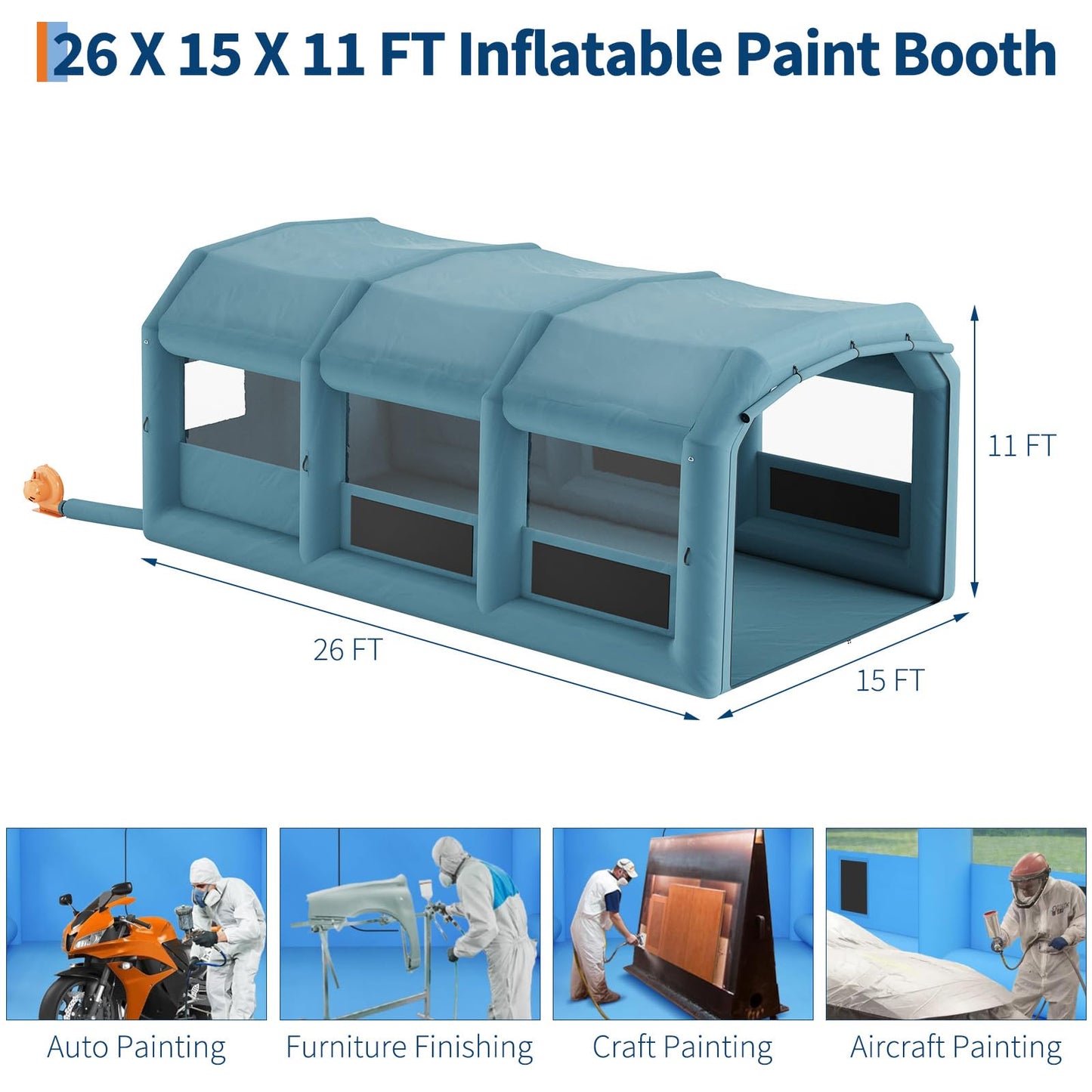 Garvee Inflatable Paint Booth, 26x15x11 FT Inflatable Spray Booths with 550W+750W Blower, Portable Paint Booth with Air Filter System, PVC Windows for DIY Painting, Mobile Detailing, Auto Refinish