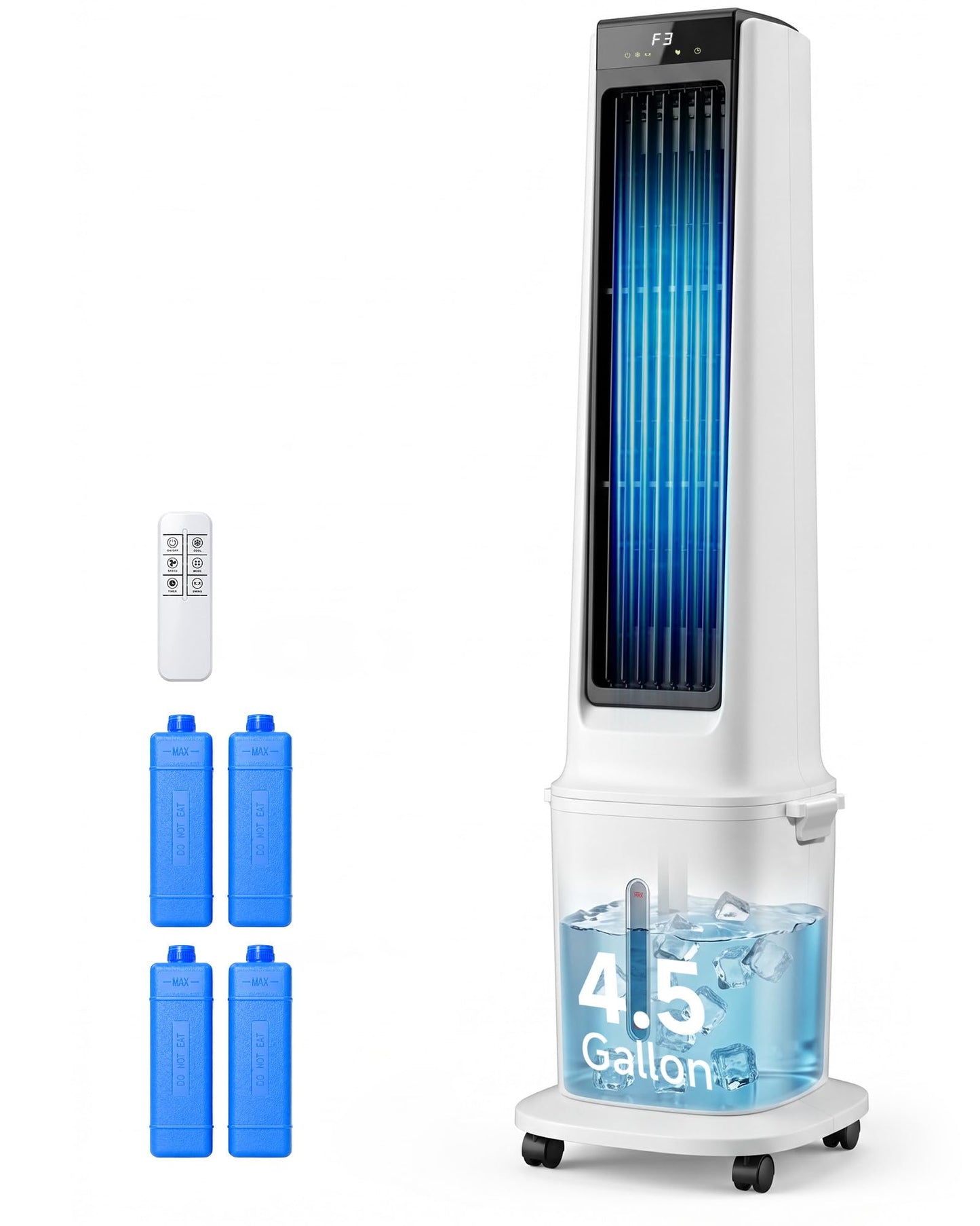 Air Choice Swamp Cooler, 46" Tower Cooling Fans that Blow Cold Air, 4.5Gal Removable Water Tank, 4 Ice Packs, 60° Oscillation, 3 Speeds, 12H Timer, Portable Evaporative Air Cooler for Bedroom Office