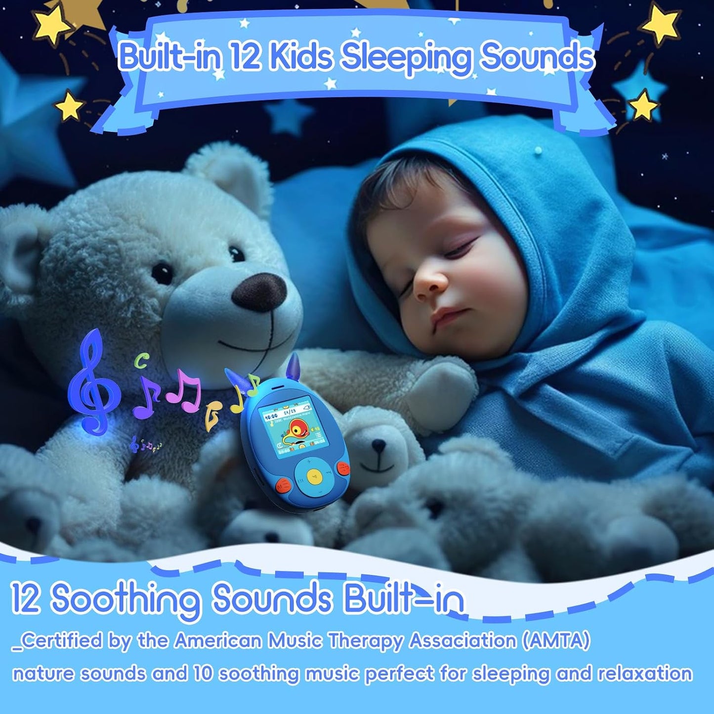 wiwoo 64GB MP3 MP3 Lights,100hrs 12 Player for Kids, Kids Player with Bluetooth, Speaker, Games, Recorder, Ear Loseless