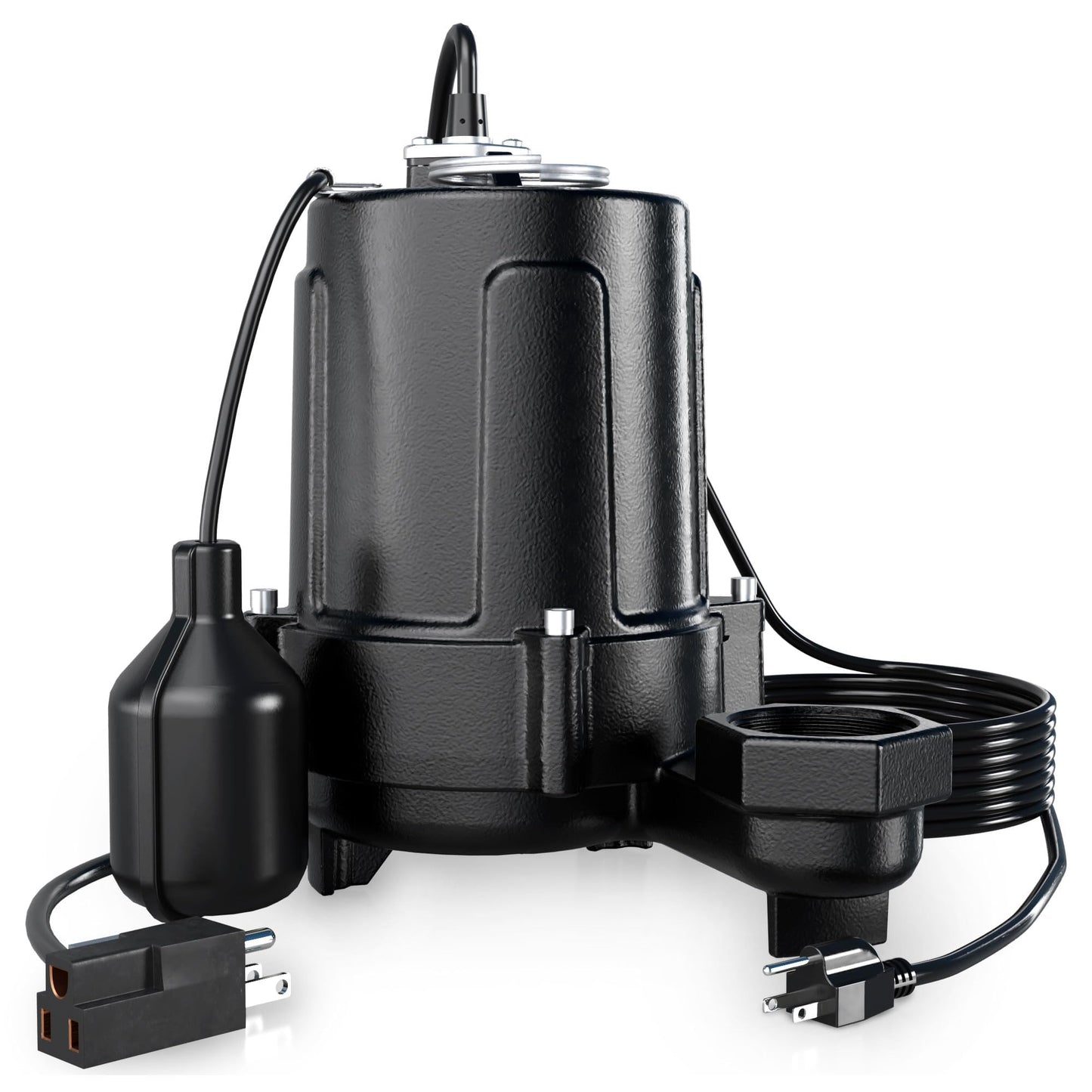 LANCHEZ 1.5 HP 53FT Submersible Sewage Pump, 4300 GPH Heavy Duty Cast Iron Effluent Pump with Automatic Tethered Float Switch, Sump Pump for Sump Basin, Basement, Residential, 2" NPT Discharge, Black
