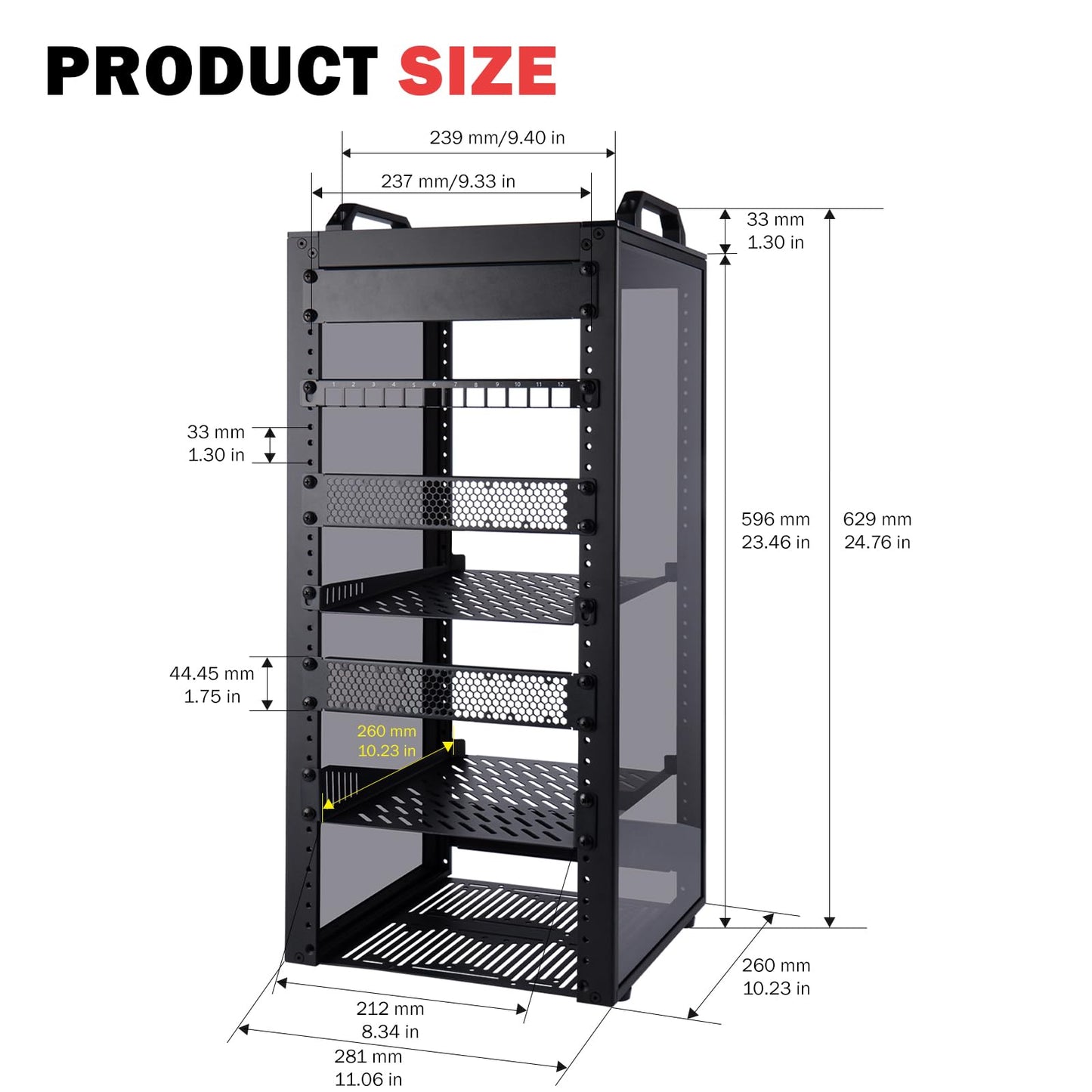 GeeekPi 12U Network Rack, 10 inch Mini Server Rack for Network, Servers, Audio, and Video Equipment, DeskPi RackMate T2 Rackmount, 10.23 inch Depth
