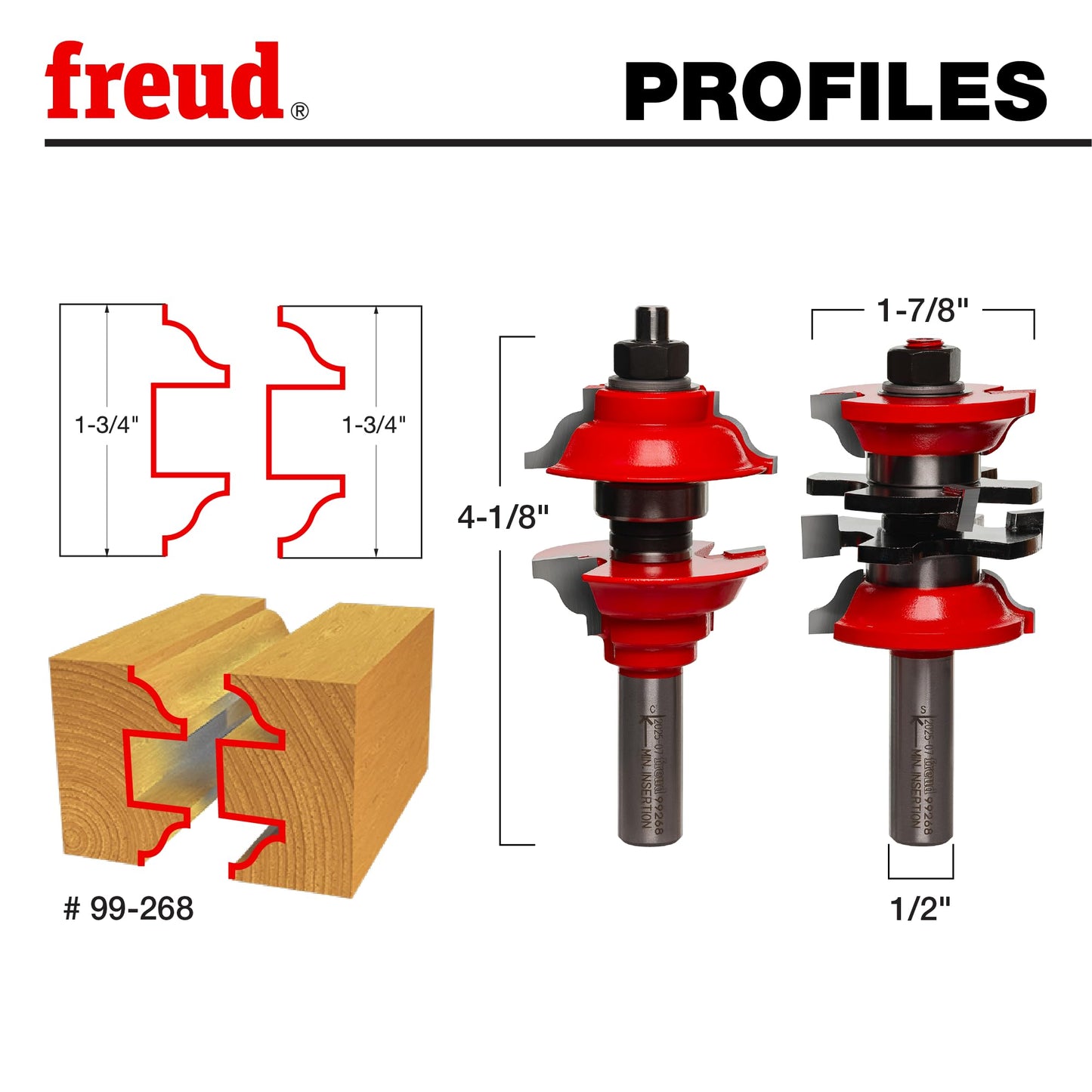 Freud 99-268: 1-7/8" (dia.) Entry & Interior Door Router Bit System with 1/2" shank, ogee profile