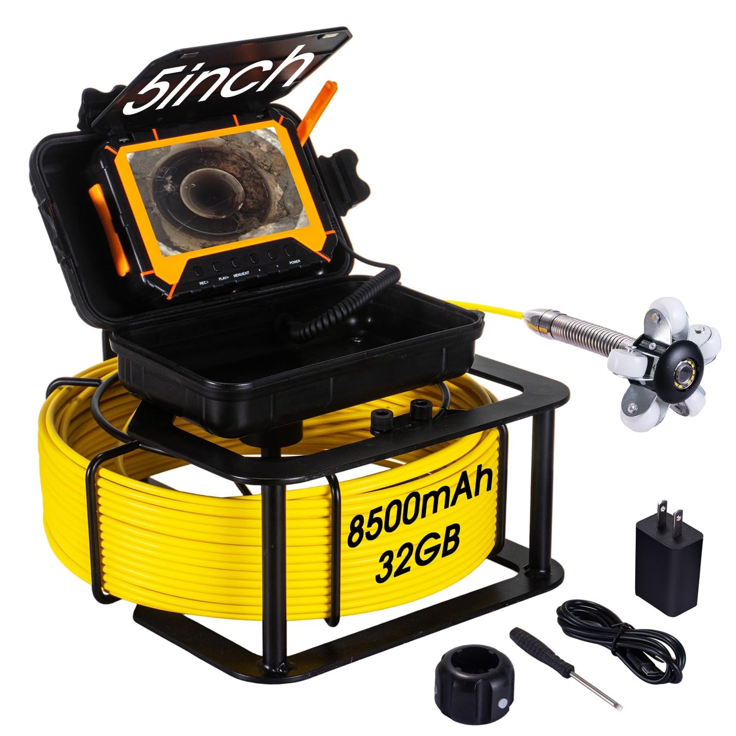 Sewer Camera 100ft,SPRIDRAIN Drain Pipe Camera HD 5in Screen,Waterproof IP68 Works Underwater Up to 10M Sewer Inspection Borescopes for Plumber(Fits Pipes>0.9" Diameter,100ft/30M)