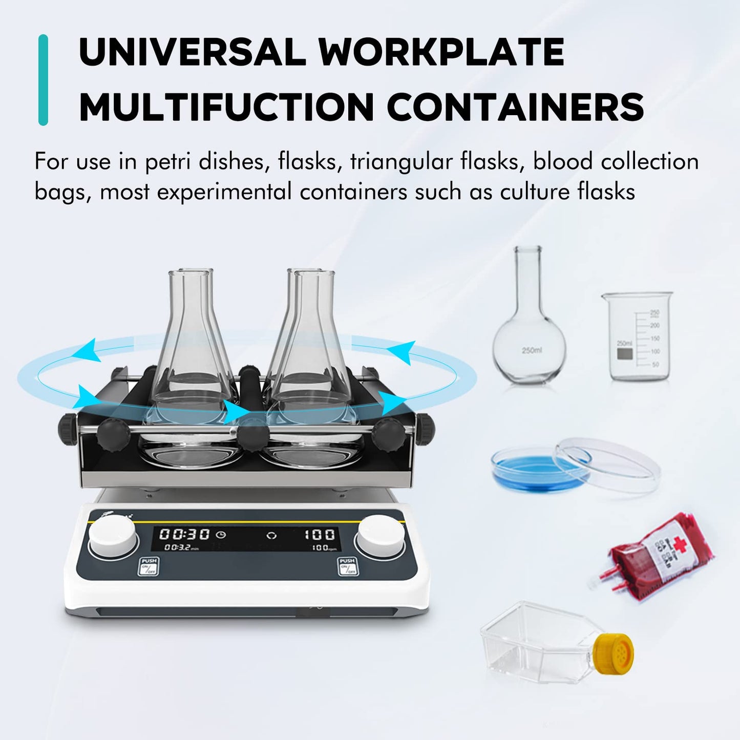 LAB FISH Digital Orbital Shaker, 40-200 RPM Lab Shaker with Timer, 9.85x9.85 Inch Platform, 2KG Capacity, for Chemical & Biological Mixing, Culturing