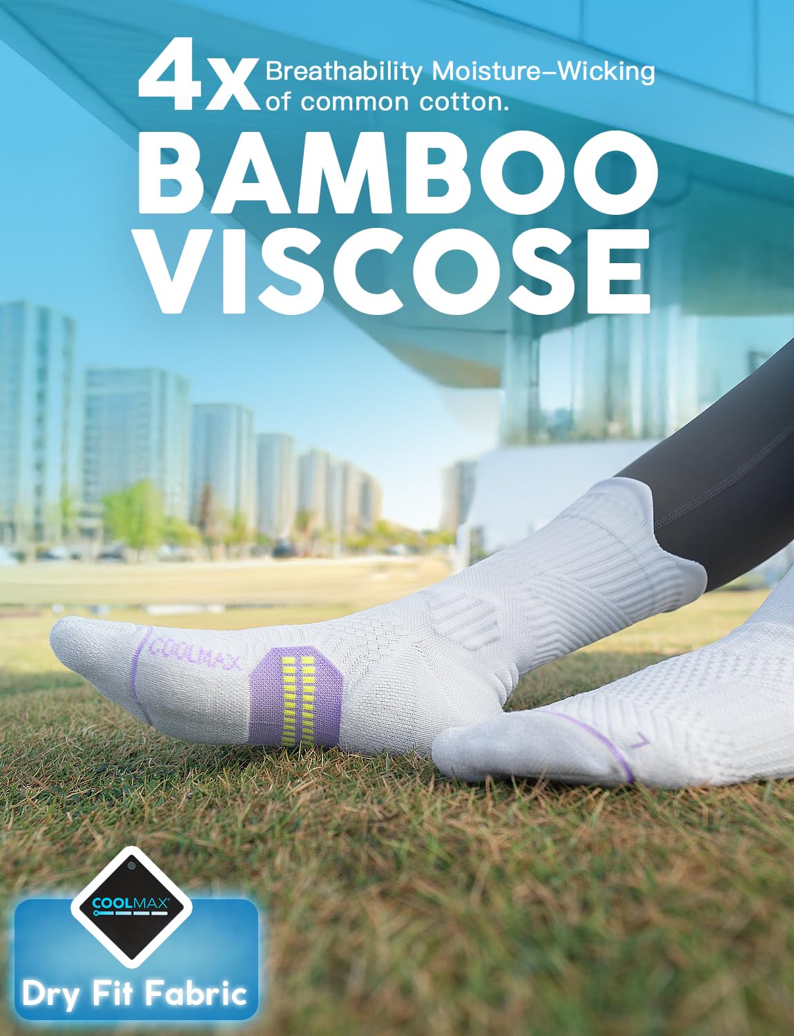 Juclise Bamboo Viscose Compression Running Crew Socks, Coolmax Moisture-Wicking Anti-Blister Hiking&Gym Athletic Socks (US, Alpha, Medium, Regular, Regular, Glacier White*2+Bright Lilac*1)
