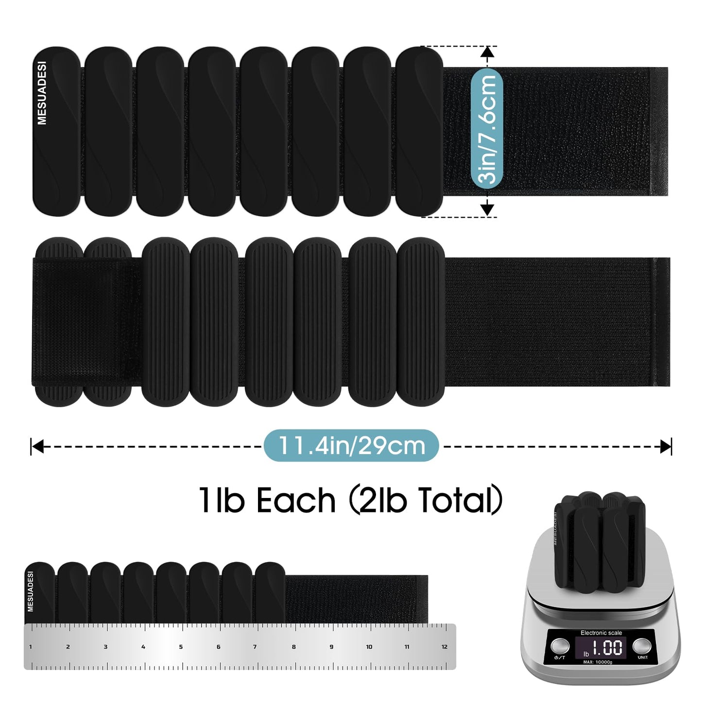 Wrist Weights – Ankle Wrist Weights for Women & Men – Adjustable Weighted Bangles Set (1 lb Each) | Arm and Leg Weights for Yoga, Pilates, Running & Walking (Black, 2LB)