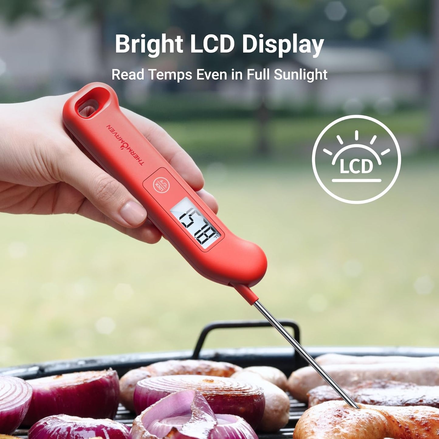 Skiennix Professional Meat Thermometer - Instant Read Digital Cooking Thermometer | ±0.5℉ Accuracy, Waterproof, Red