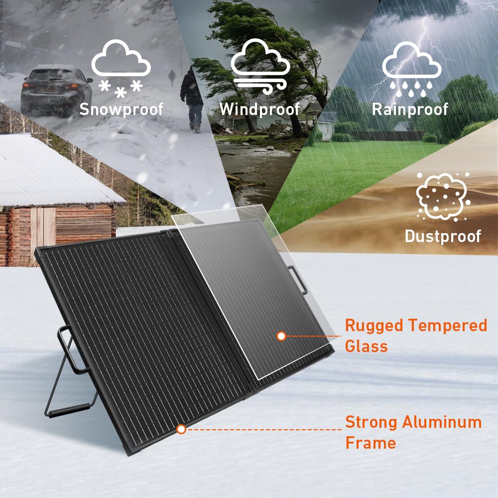 DOKIO Solar Suitcase 100W Portable Foldable Solar Panel 18v Monocrystalline 23.8 * 19.3 * 1.3in with Controller to Charge 12 Volts Batteries (All Lead/Acid Types: Vented AGM Gel) RV Camping Marine