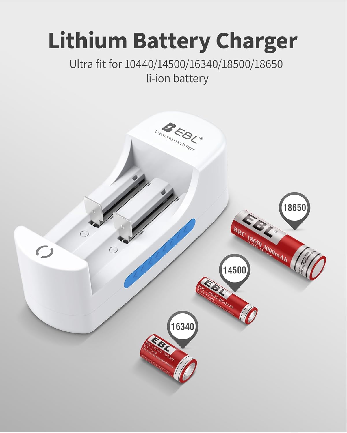 EBL 18650 3.7V 10440 14500 16340 18650 RCR123A Battery Charger Universal Lithium Charger for Rechargeable Batteries
