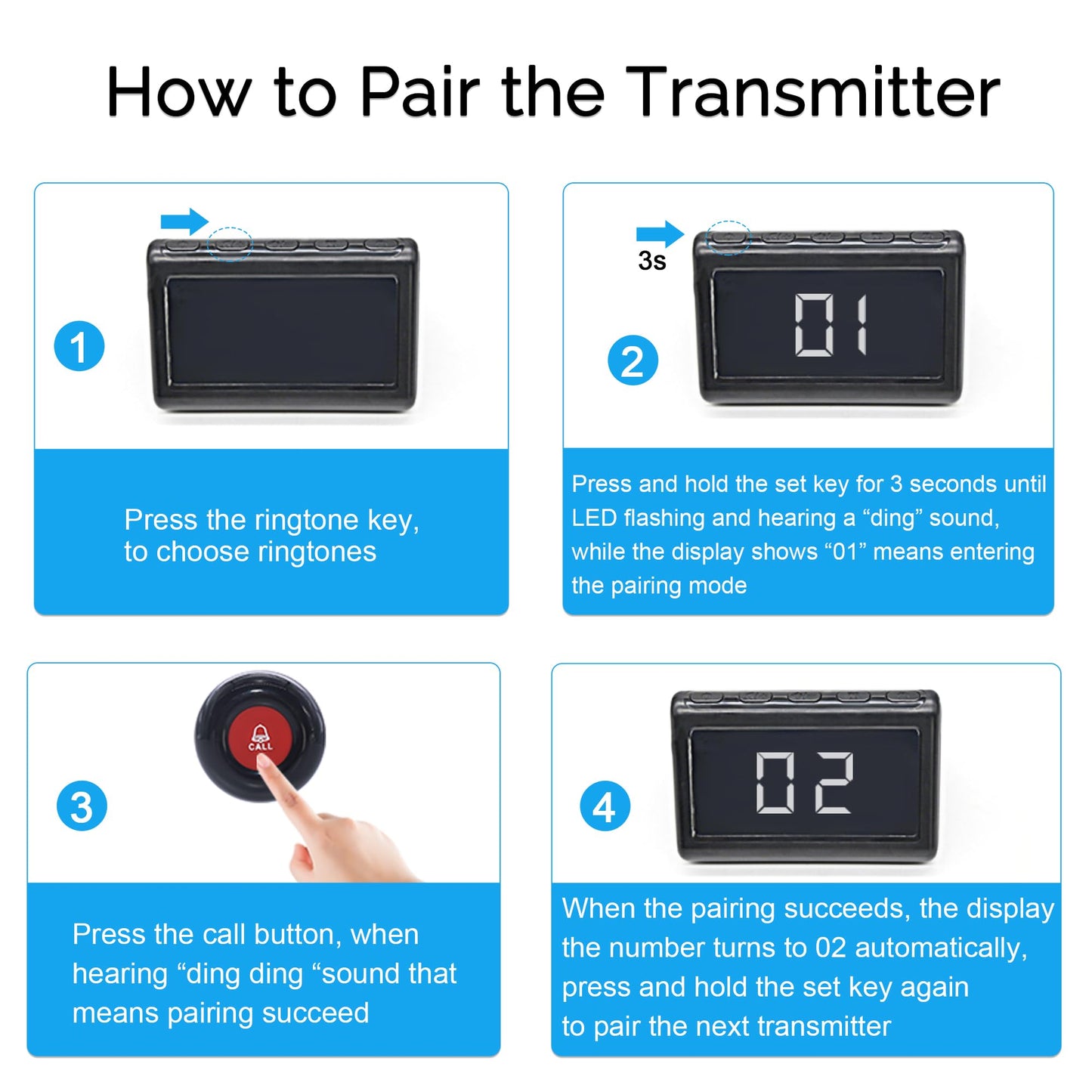 CallToU Wireless Calling System Caregiver Pager Call Button System with 10 Waterproof Call Buttons and 1 Number Receiver for Clinic Nurses Station Restaurant Nursing Home