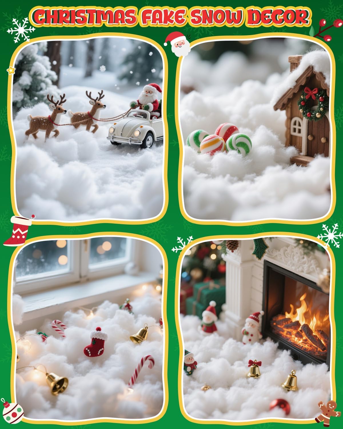 Skiennix Fluffy Fake Snow | 35.27oz Cotton Artificial Snow for Christmas Decor & Village