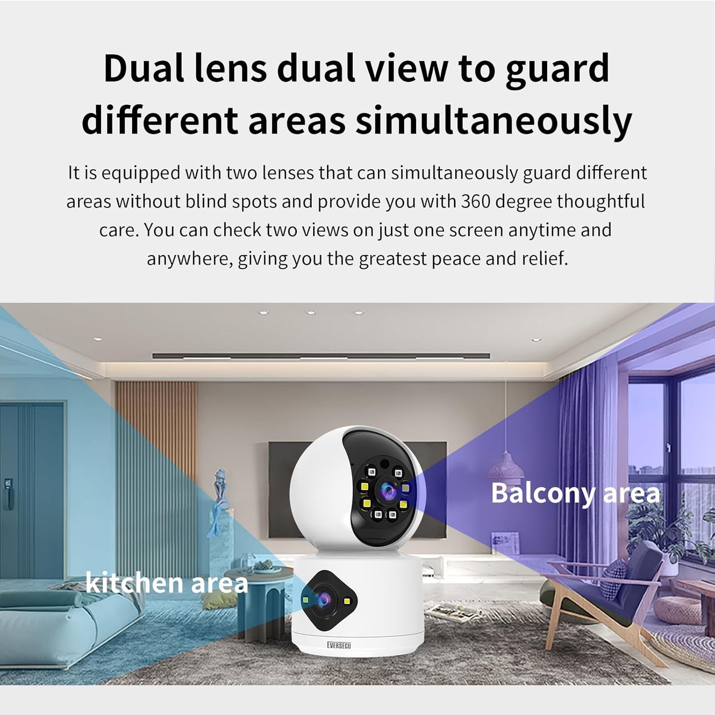 EVERSECU 2K 3MP 2.4GHz 2-Way Dual Lens Indoor Camera, WiFi Camera Wired for Home Baby, AI Motion Detection, Human Auto